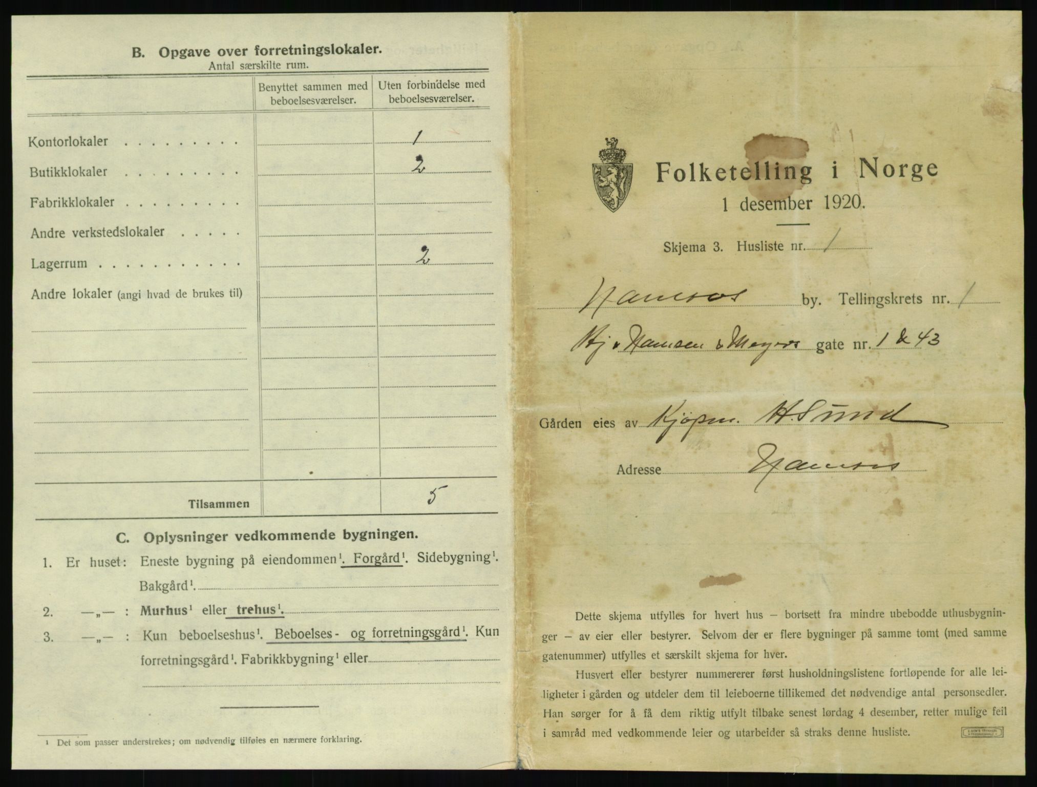 SAT, 1920 census for Namsos, 1920, p. 29