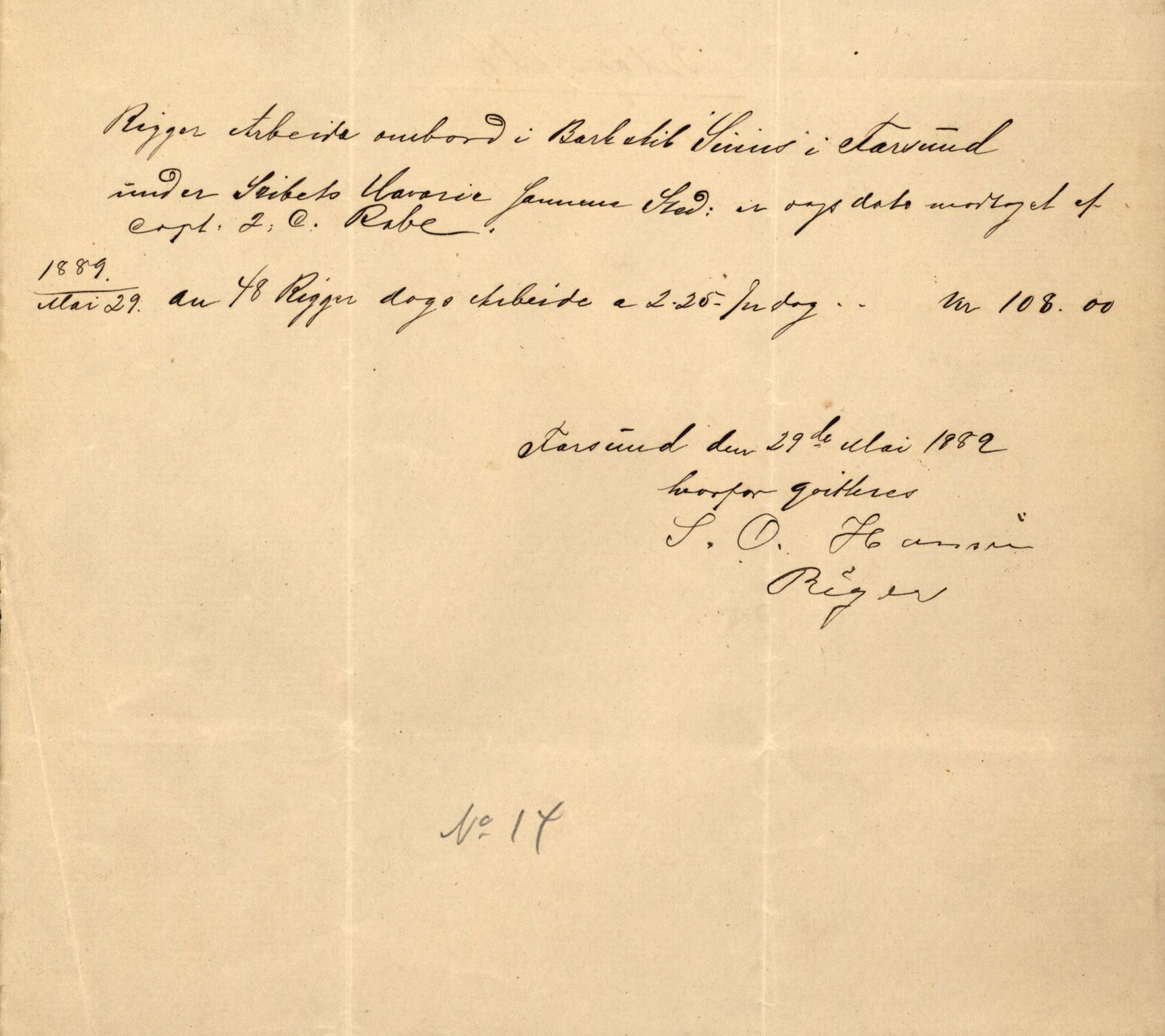 Pa 63 - Østlandske skibsassuranceforening, VEMU/A-1079/G/Ga/L0024/0002: Havaridokumenter / Terpsichore, Roecliff, Rolfsøen, Skjold, Sirius, 1889, p. 210