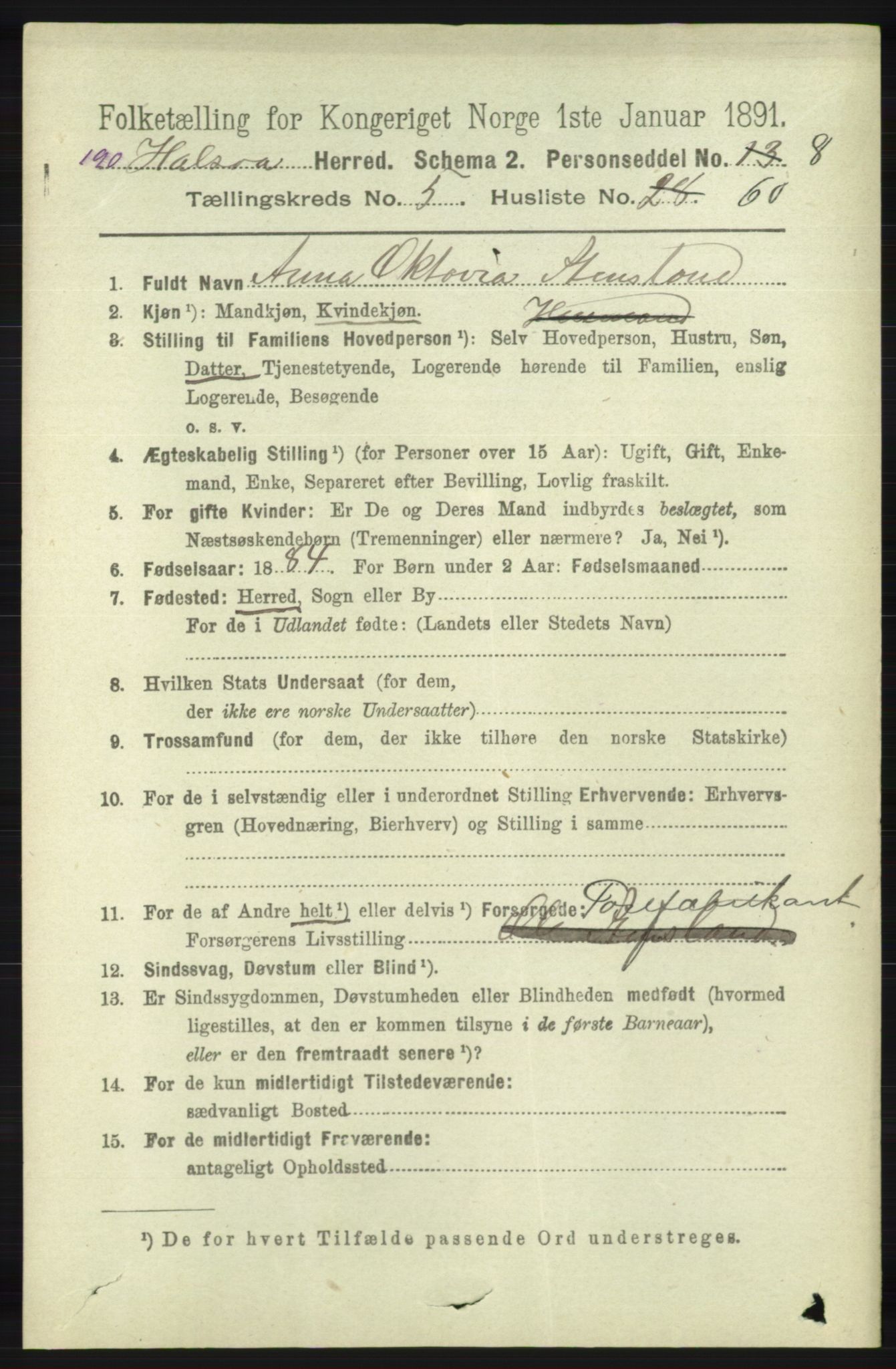 RA, 1891 census for 1019 Halse og Harkmark, 1891, p. 2307