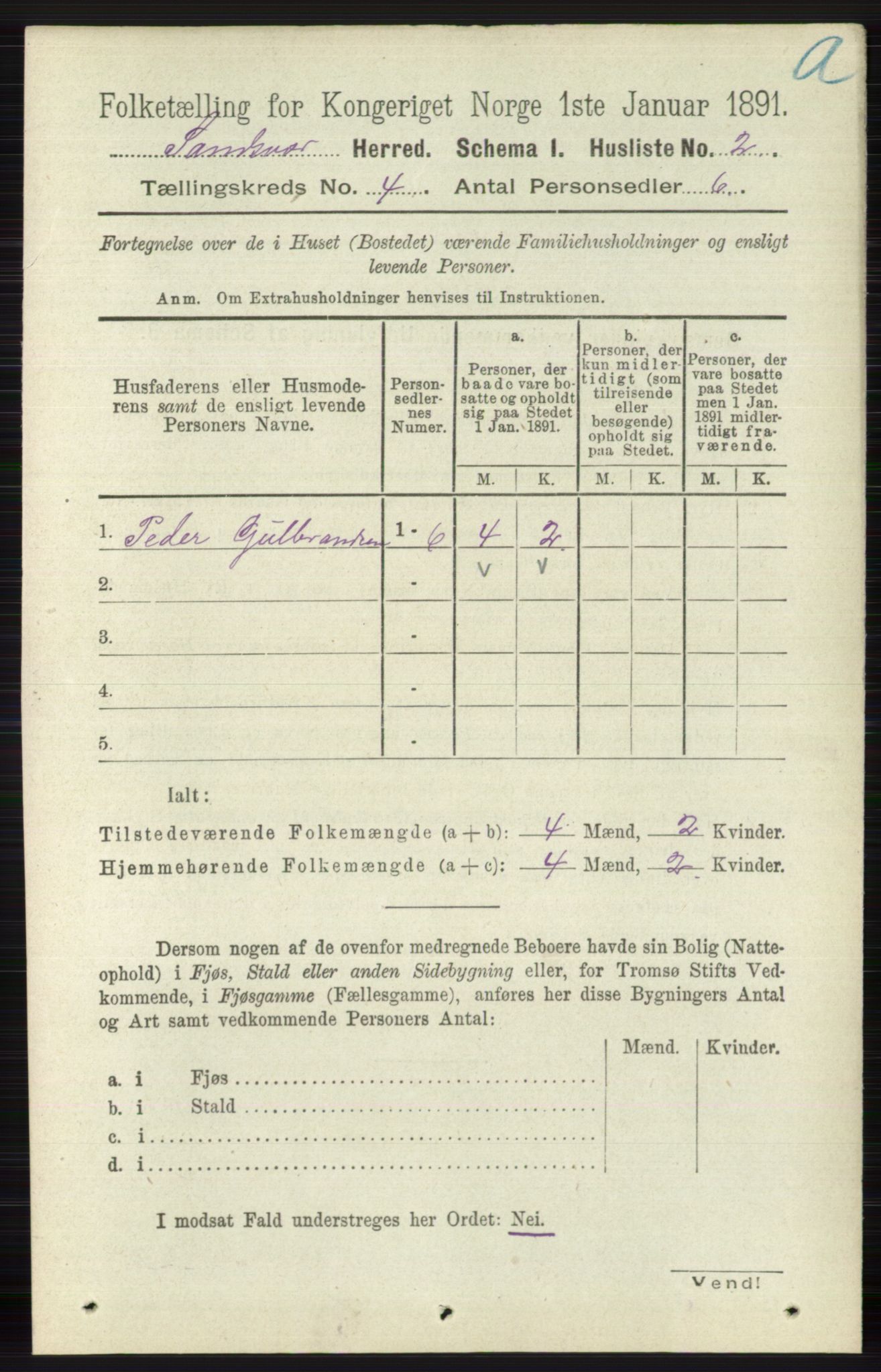 RA, 1891 census for 0629 Sandsvær, 1891, p. 1735