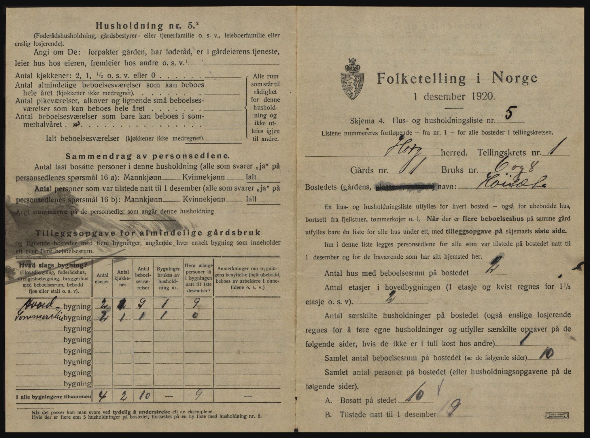 SAT, 1920 census for Horg, 1920, p. 46