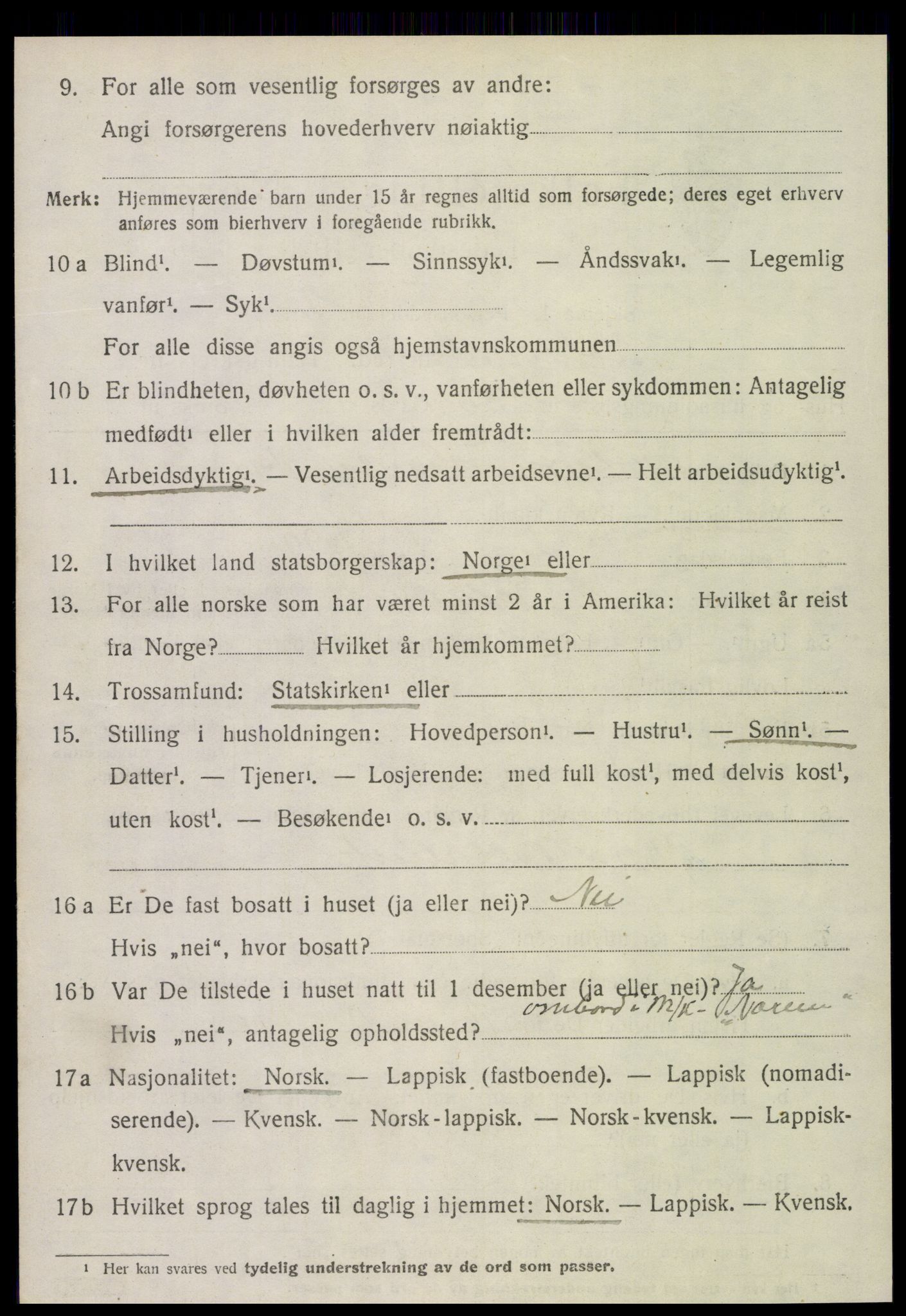 SAT, 1920 census for Kolvereid, 1920, p. 3122