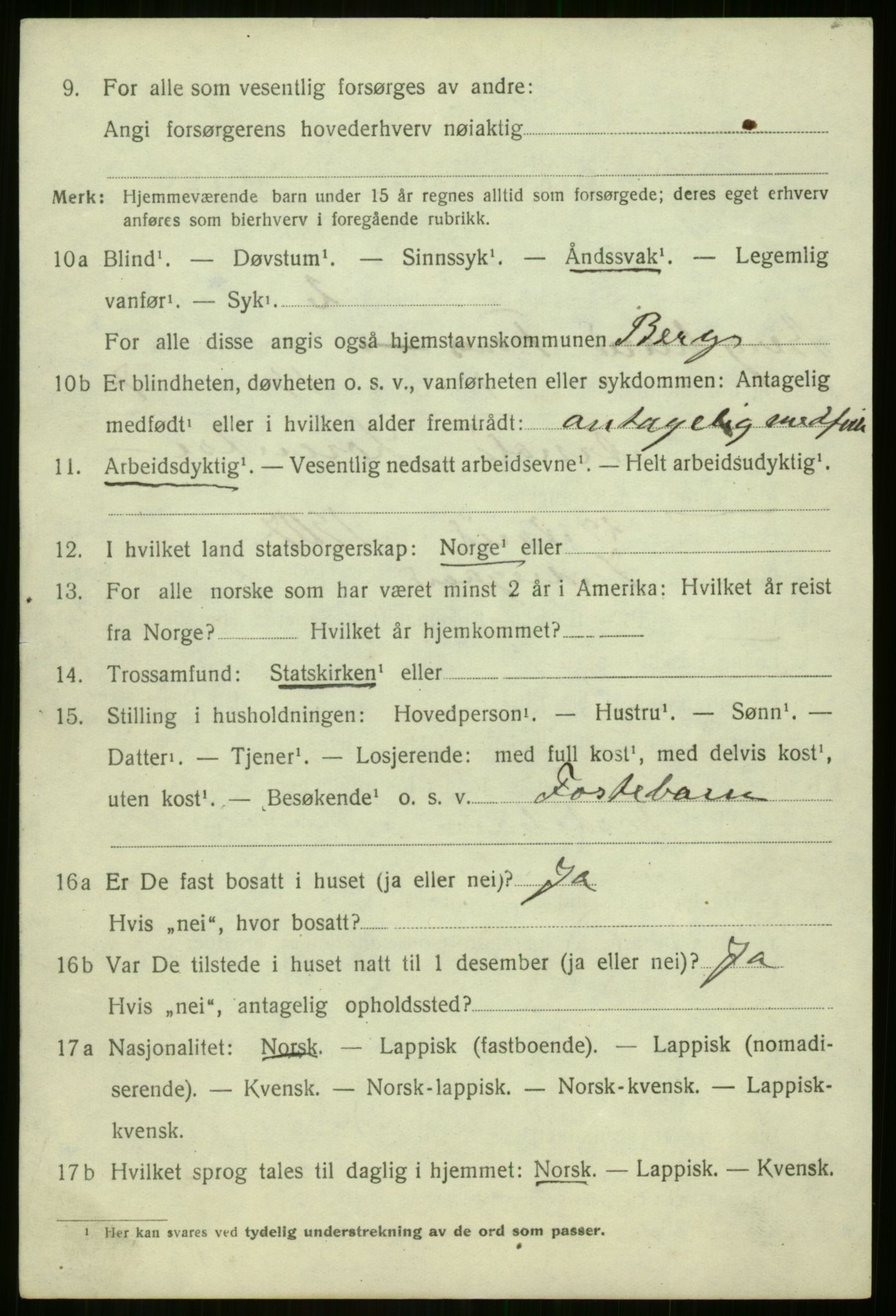 SATØ, 1920 census for Berg, 1920, p. 2056