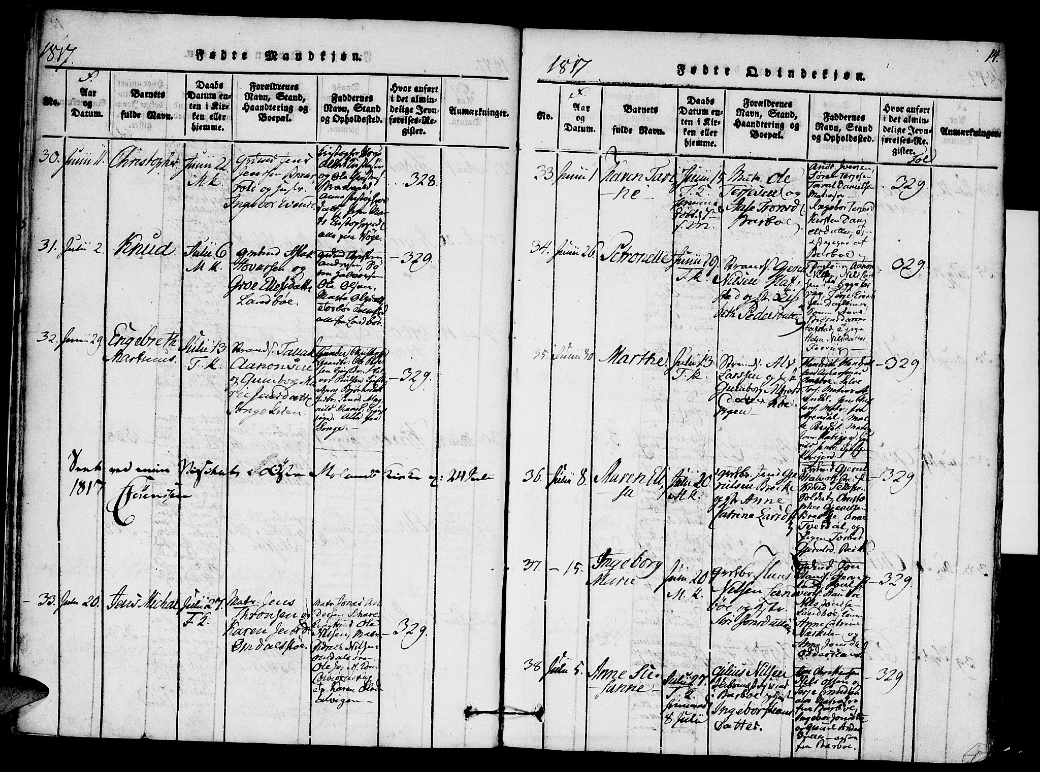 Austre Moland sokneprestkontor, AV/SAK-1111-0001/F/Fa/Faa/L0004: Parish register (official) no. A 4, 1816-1824, p. 14