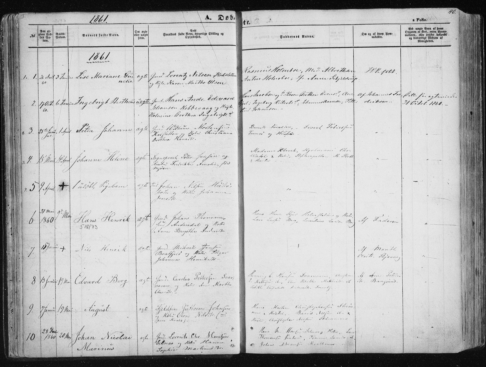 Tromsøysund sokneprestkontor, SATØ/S-1304/G/Ga/L0001kirke: Parish register (official) no. 1, 1856-1867, p. 40