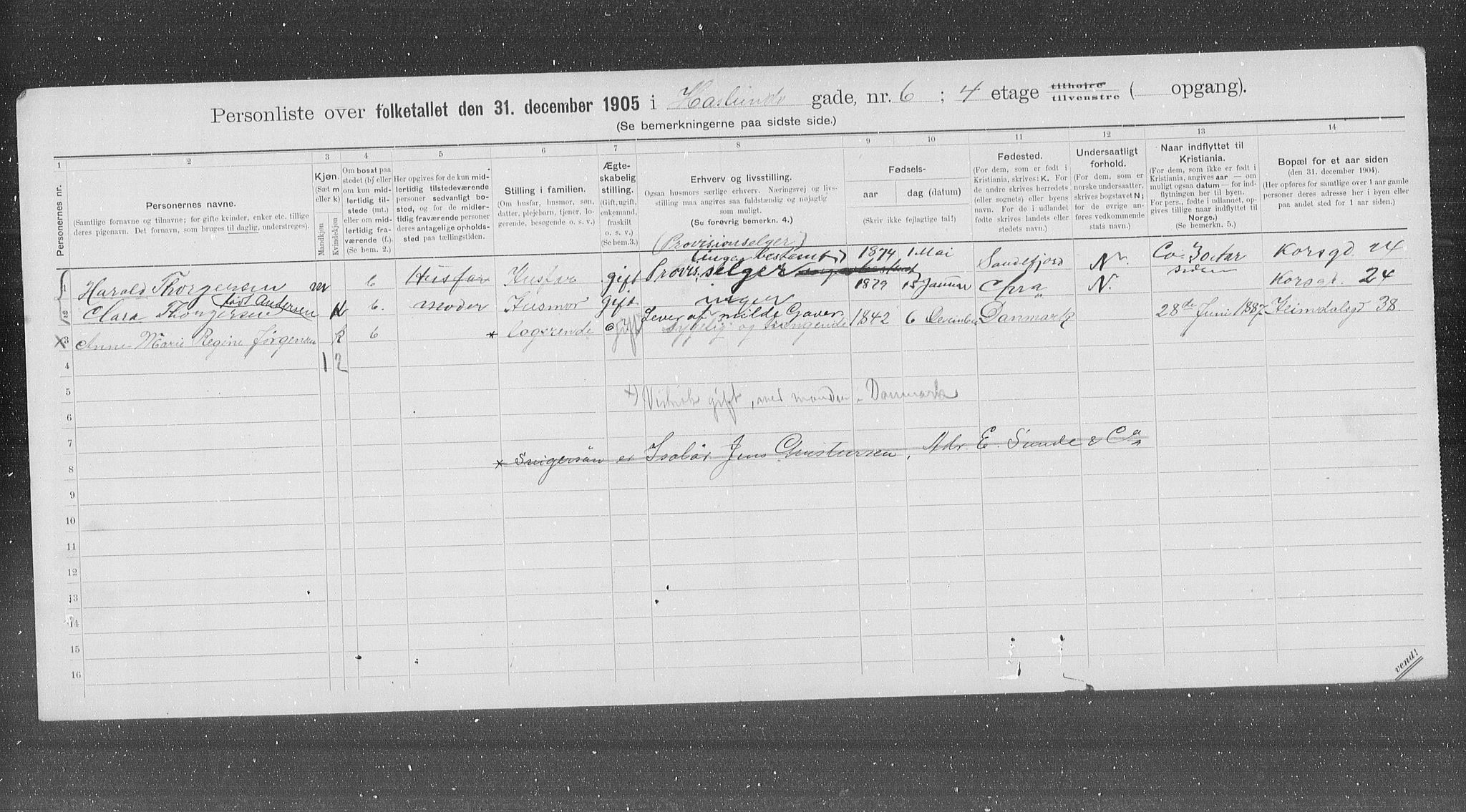 OBA, Municipal Census 1905 for Kristiania, 1905, p. 18215