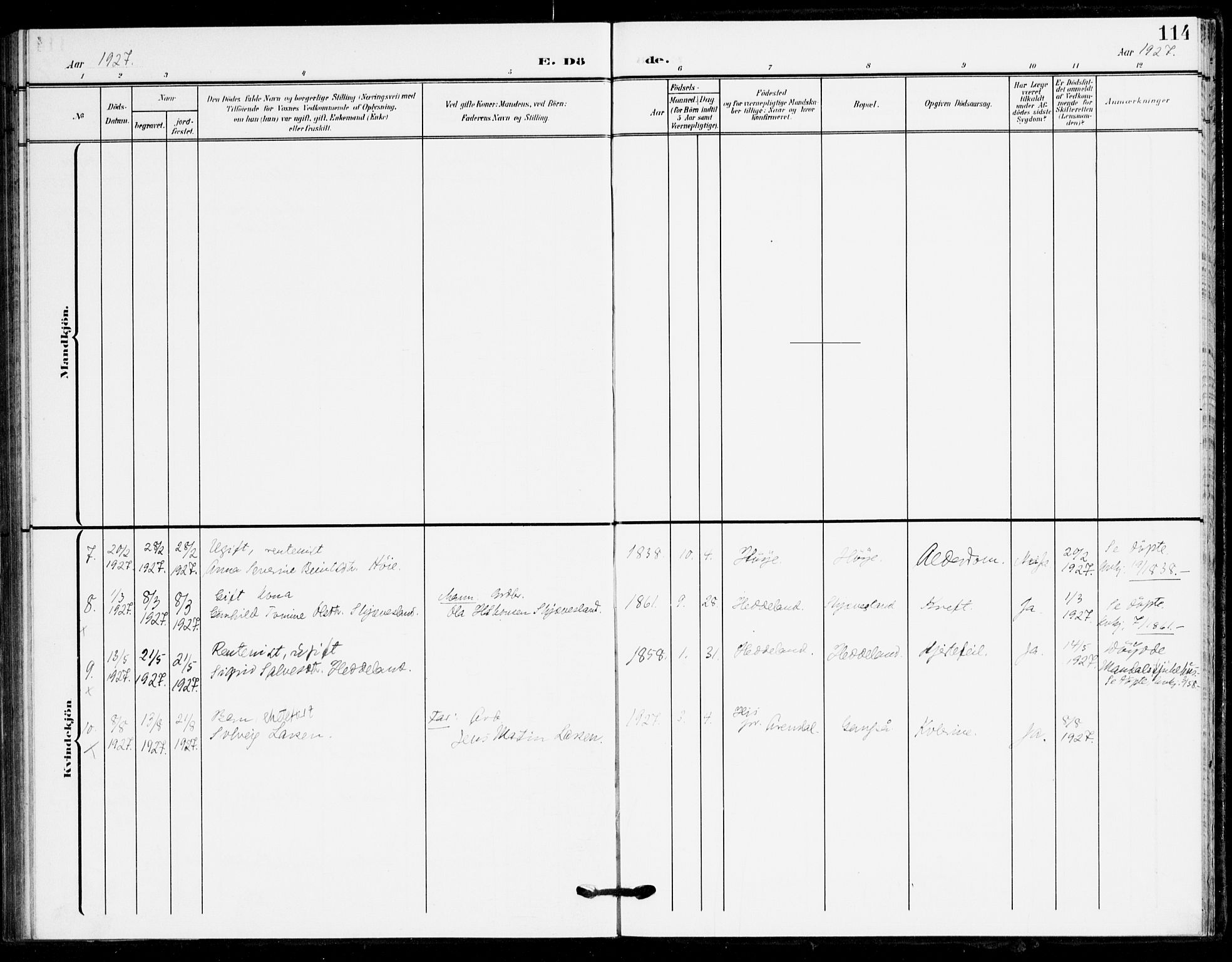 Holum sokneprestkontor, SAK/1111-0022/F/Fa/Fac/L0005: Parish register (official) no. A 5, 1908-1930, p. 114