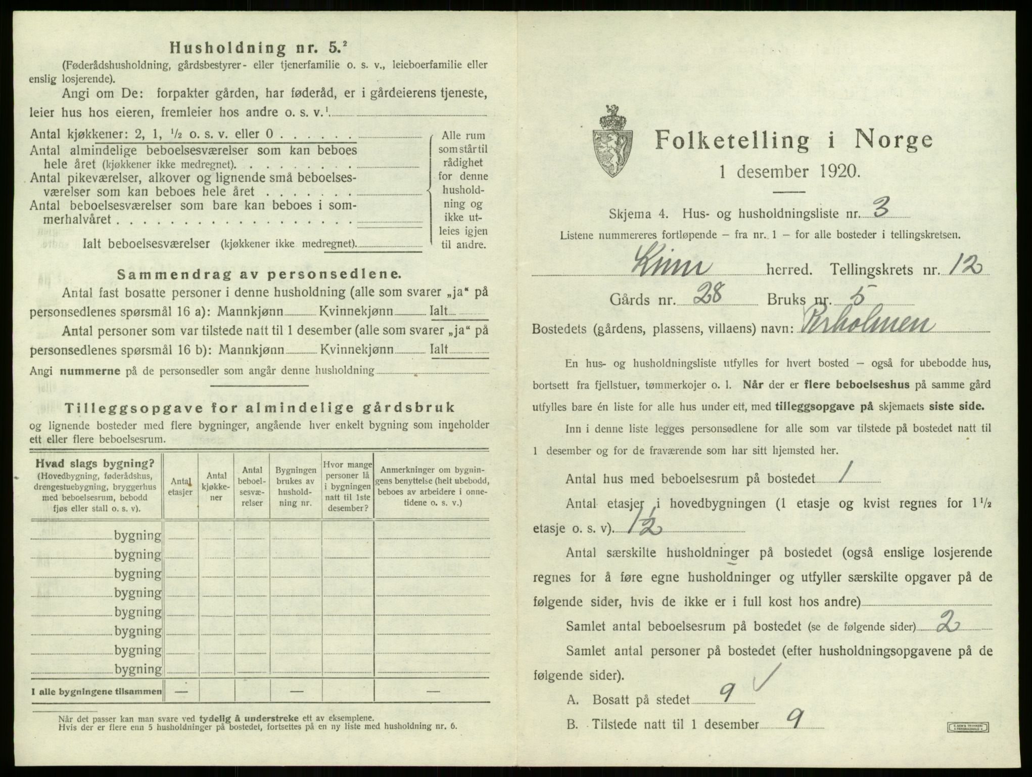 SAB, 1920 census for Kinn, 1920, p. 521