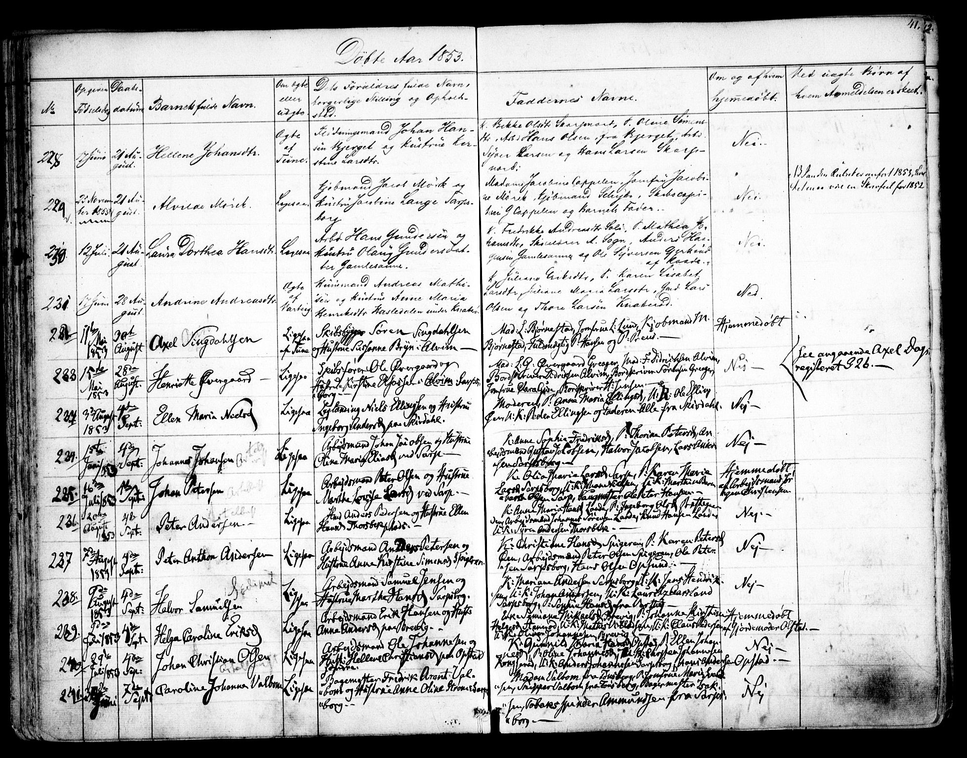 Tune prestekontor Kirkebøker, AV/SAO-A-2007/F/Fa/L0011: Parish register (official) no. 11, 1852-1856, p. 41