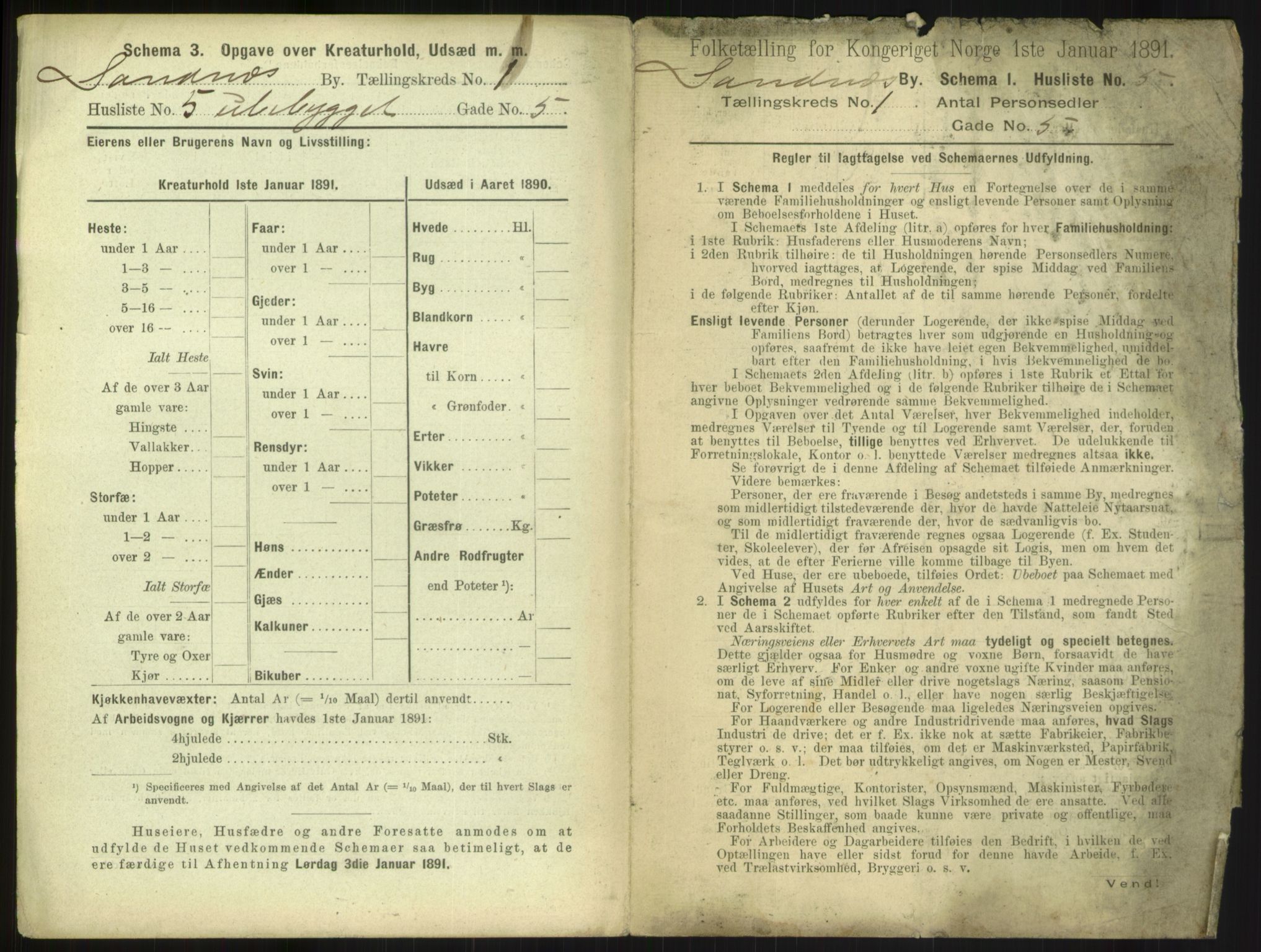 RA, 1891 census for 1102 Sandnes, 1891, p. 23