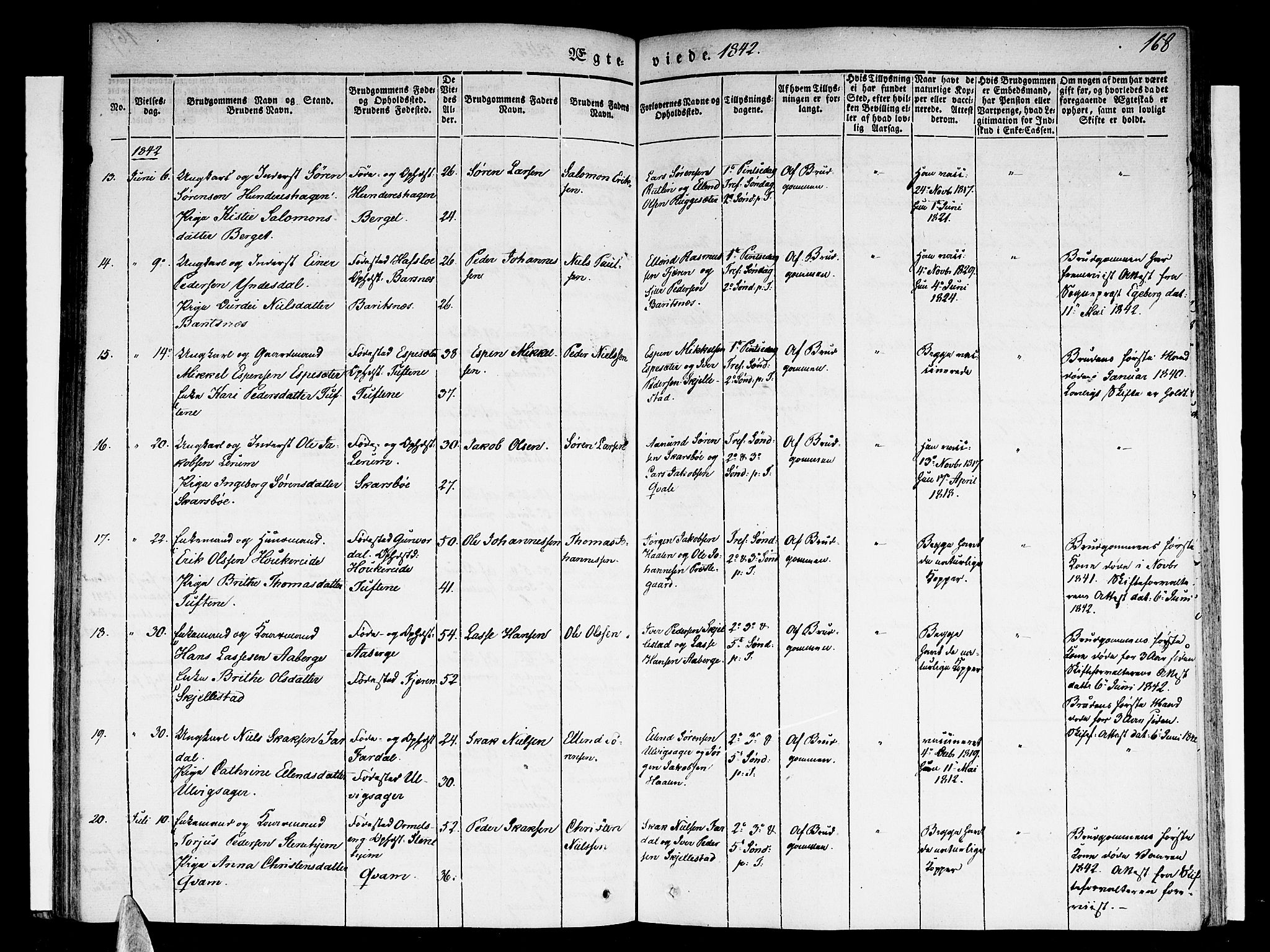 Sogndal sokneprestembete, AV/SAB-A-81301/H/Haa/Haaa/L0011: Parish register (official) no. A 11, 1839-1847, p. 168