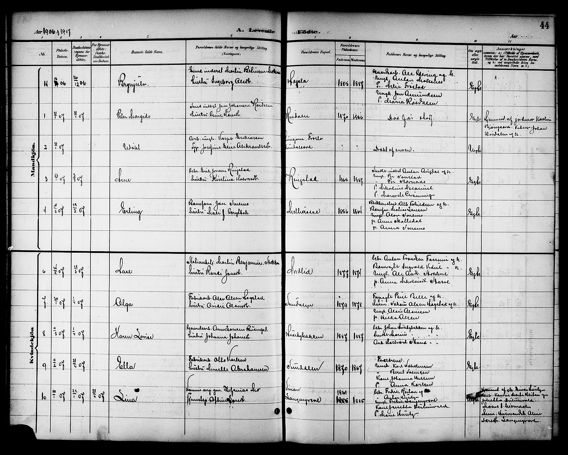 Ministerialprotokoller, klokkerbøker og fødselsregistre - Nord-Trøndelag, SAT/A-1458/714/L0135: Parish register (copy) no. 714C04, 1899-1918, p. 44