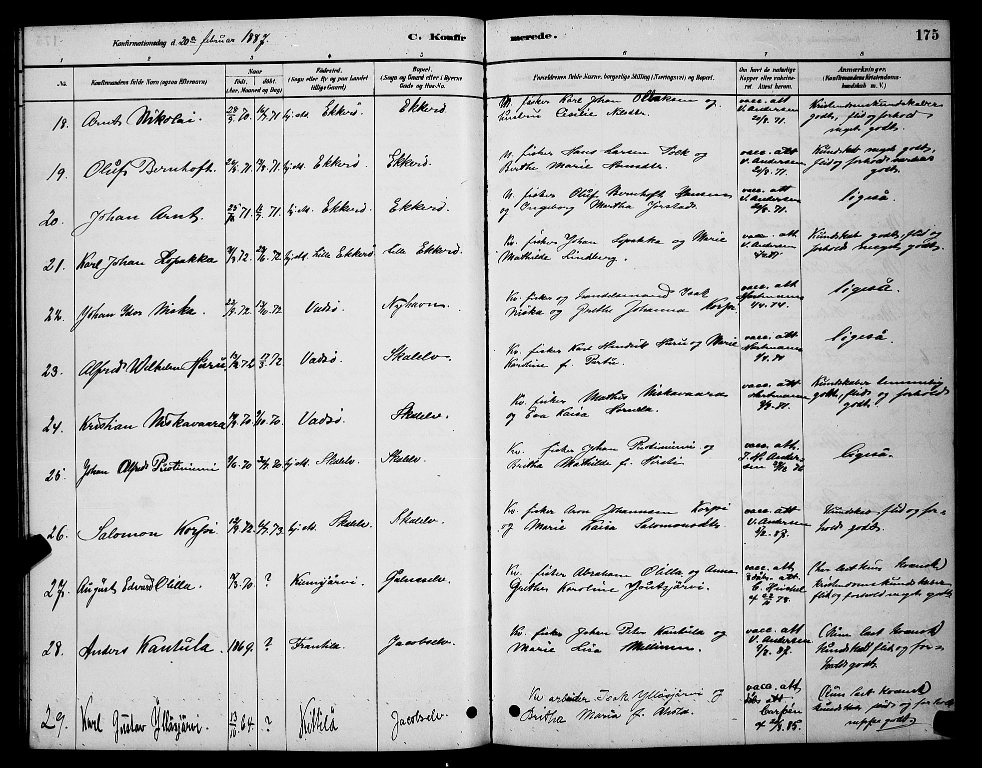 Vadsø sokneprestkontor, SATØ/S-1325/H/Hb/L0003klokker: Parish register (copy) no. 3, 1881-1901, p. 175