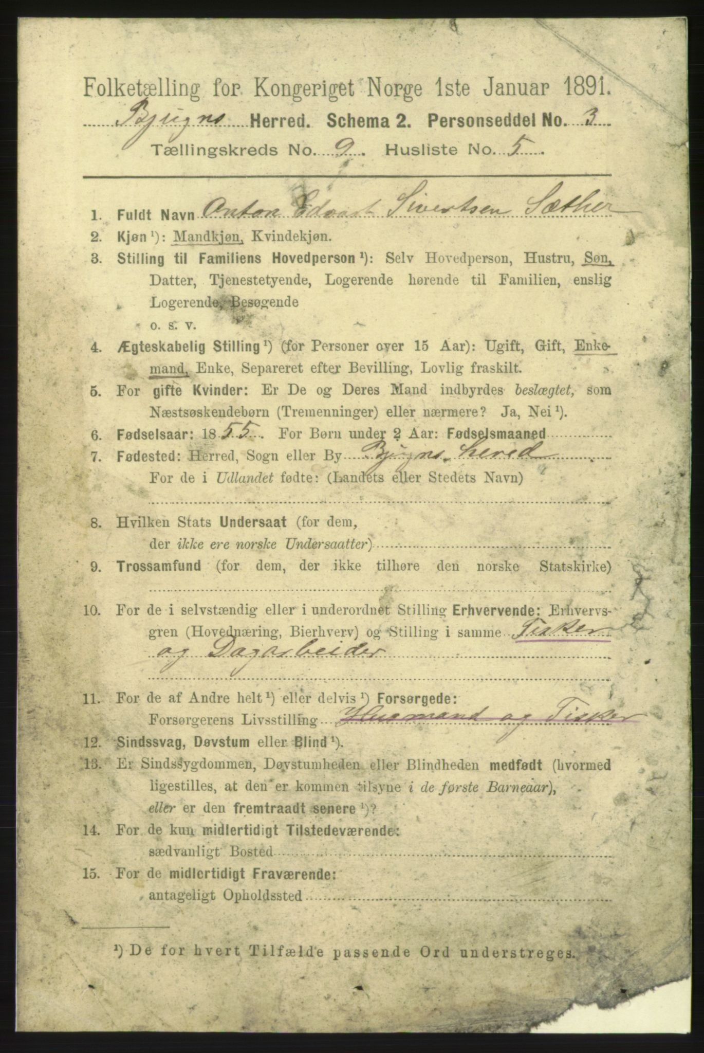 RA, 1891 census for 1627 Bjugn, 1891, p. 2404