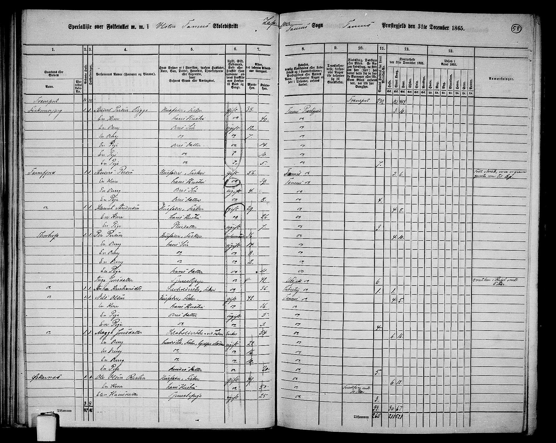 RA, 1865 census for Tana, 1865, p. 48