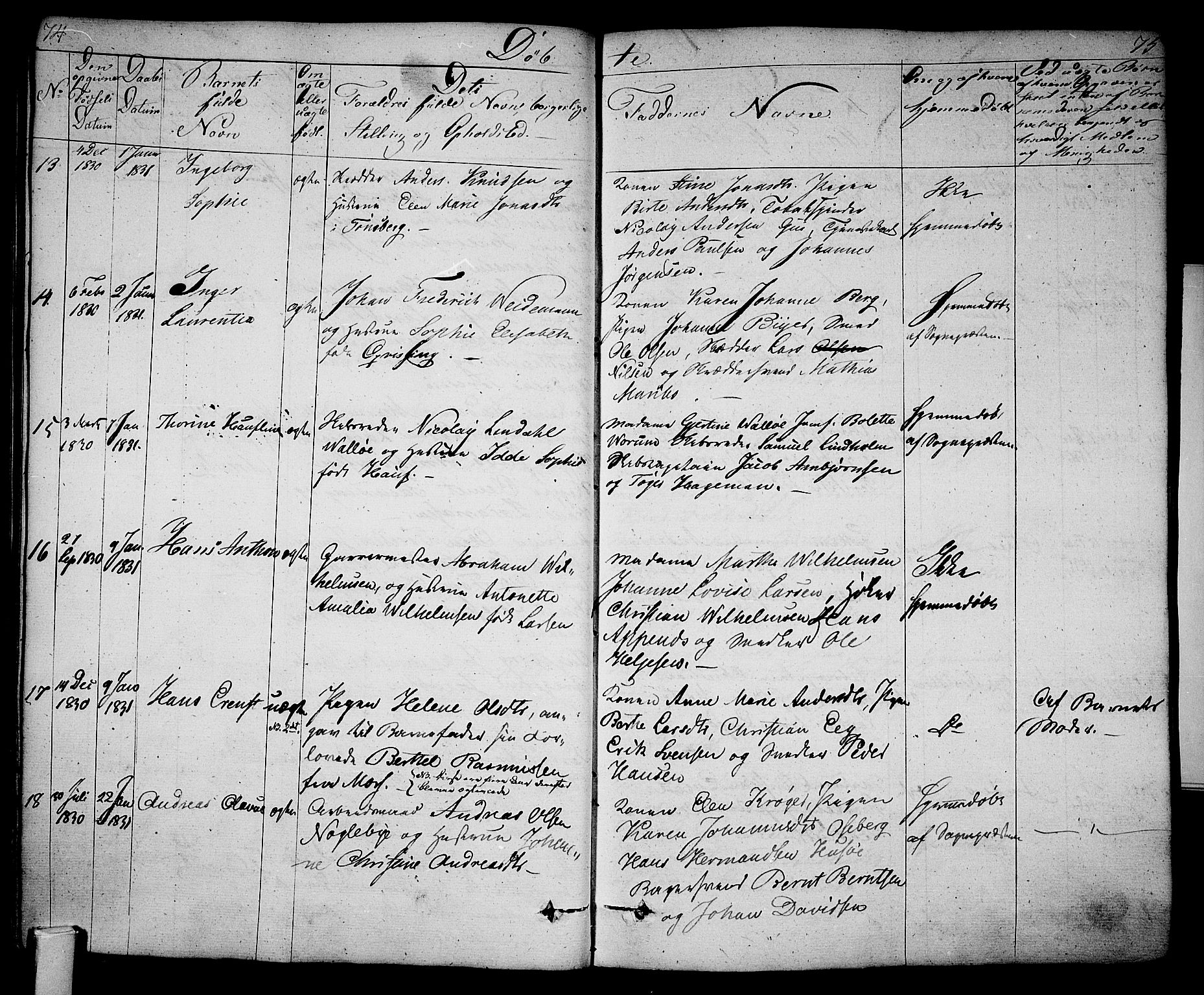 Tønsberg kirkebøker, AV/SAKO-A-330/F/Fa/L0005: Parish register (official) no. I 5, 1827-1836, p. 74-75