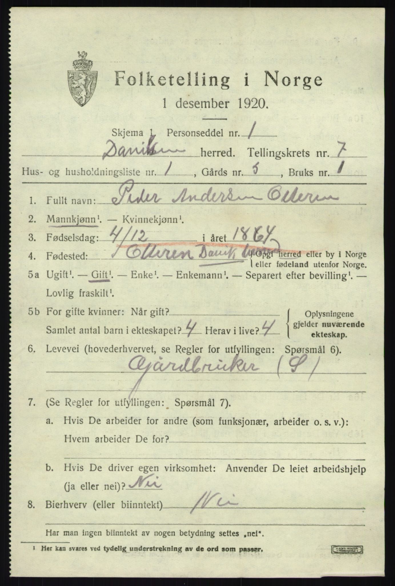 SAB, 1920 census for Davik, 1920, p. 4143