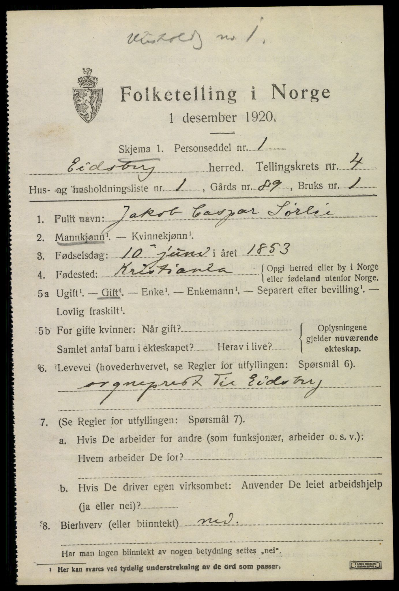 SAO, 1920 census for Eidsberg, 1920, p. 5725