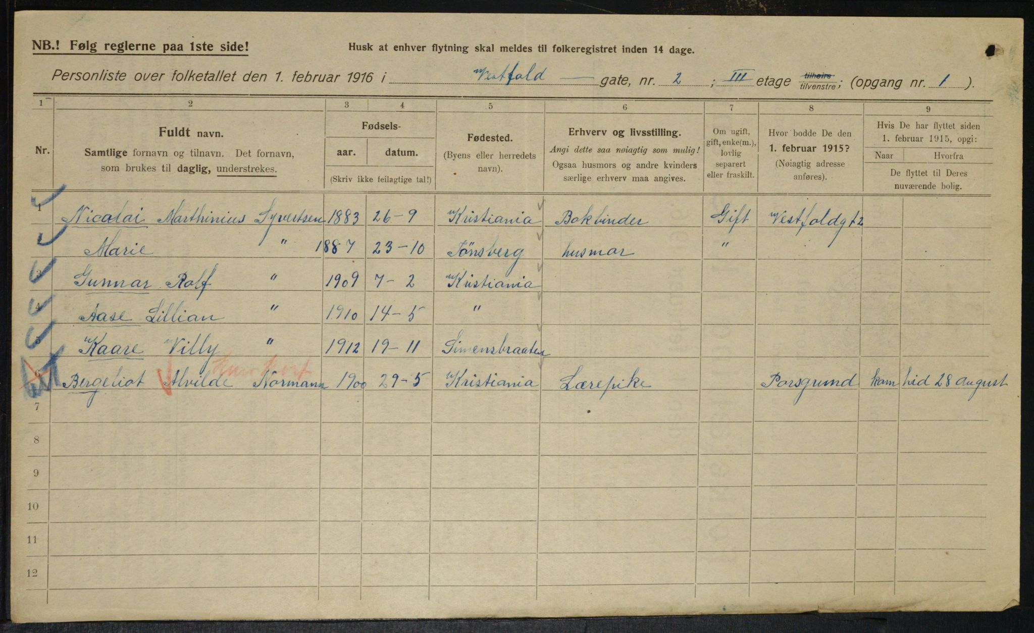 OBA, Municipal Census 1916 for Kristiania, 1916, p. 126160