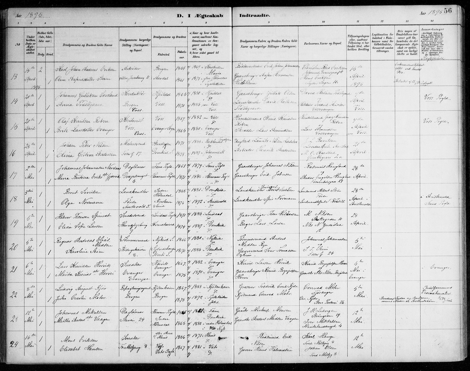 Johanneskirken sokneprestembete, AV/SAB-A-76001/H/Haa/L0012: Parish register (official) no. D 1, 1885-1912, p. 56