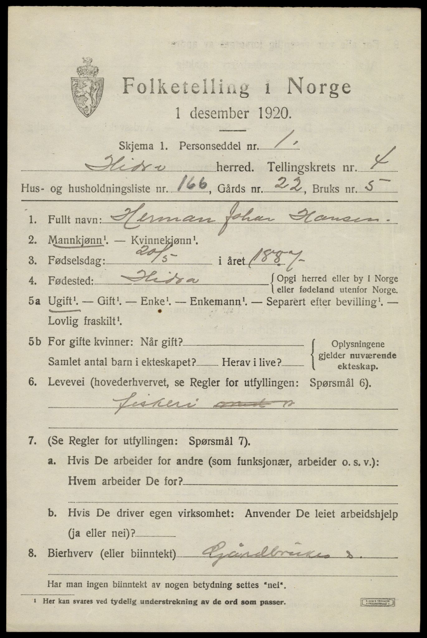 SAK, 1920 census for Hidra, 1920, p. 3502