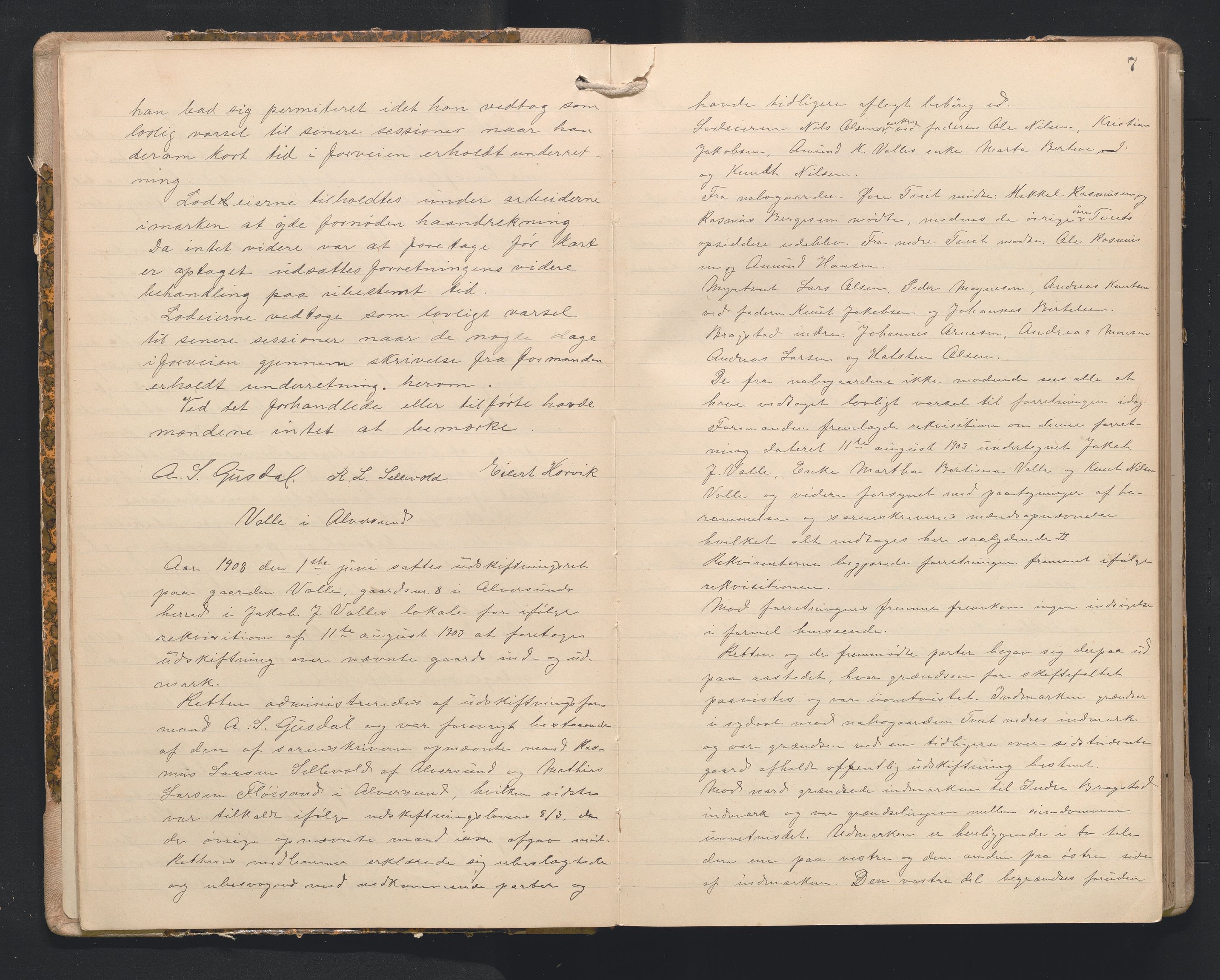 Hordaland jordskiftedøme - I Nordhordland jordskiftedistrikt, AV/SAB-A-6801/A/Aa/L0018: Forhandlingsprotokoll, 1908-1911, p. 6b-7a