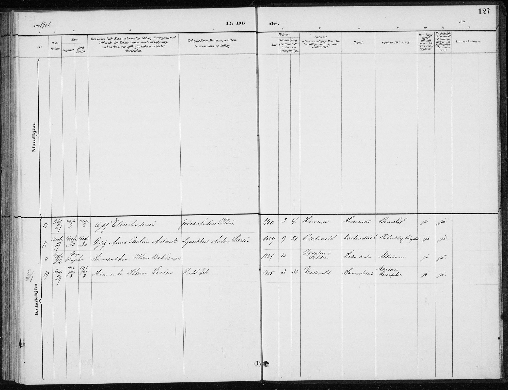 Stange prestekontor, SAH/PREST-002/L/L0010: Parish register (copy) no. 10, 1894-1905, p. 127