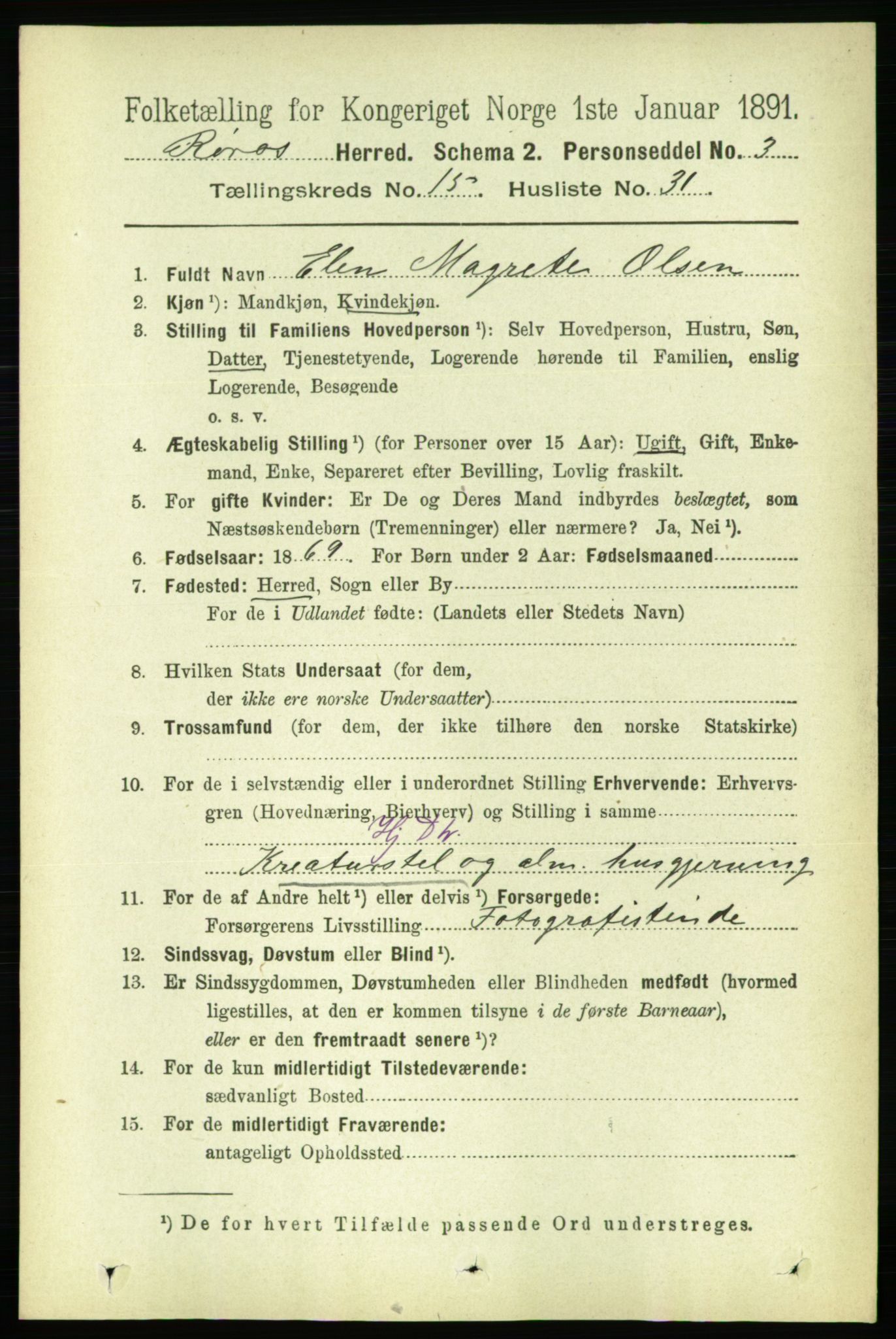 RA, 1891 census for 1640 Røros, 1891, p. 3535
