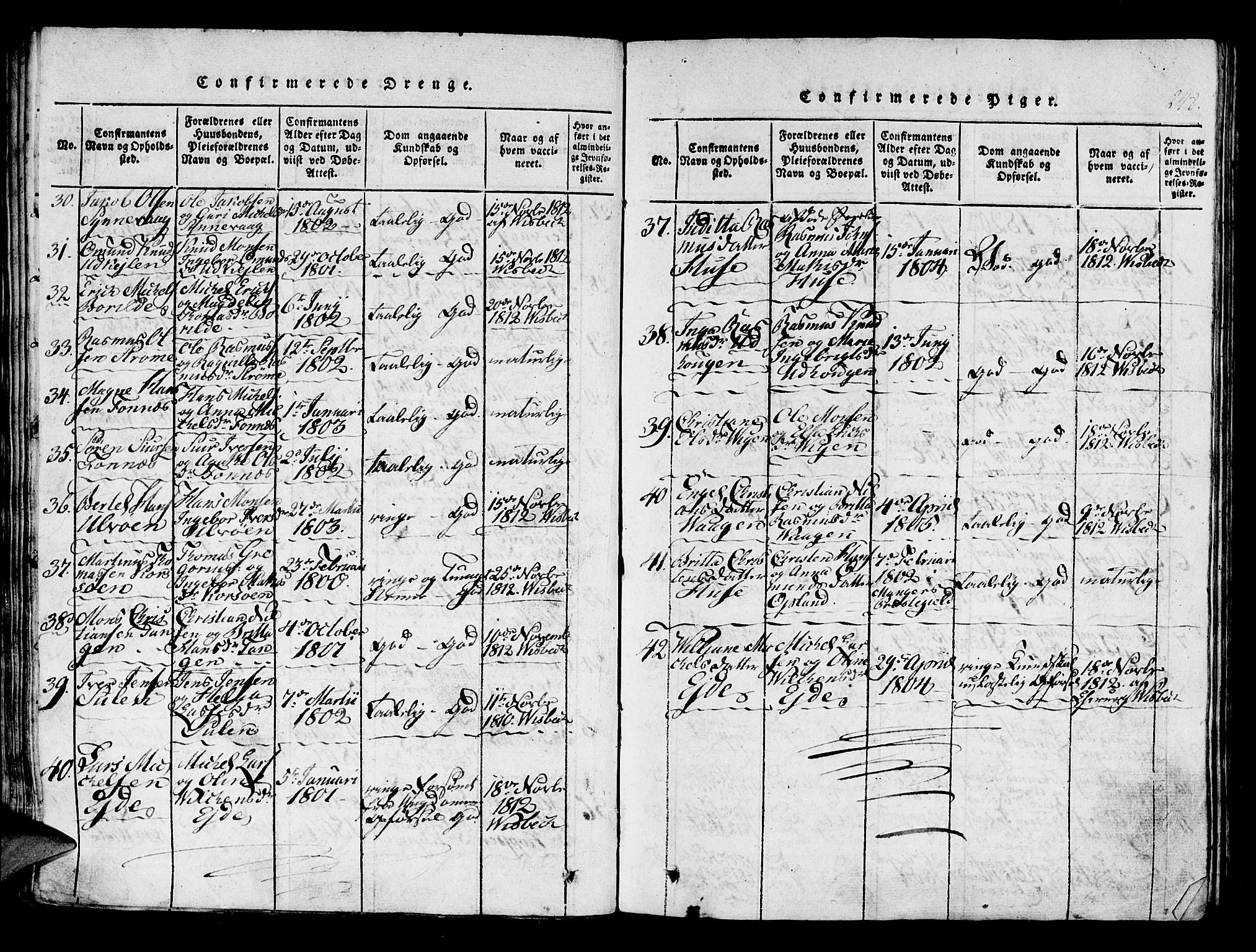 Lindås Sokneprestembete, AV/SAB-A-76701/H/Haa/Haaa/L0007: Parish register (official) no. A 7, 1816-1823, p. 249