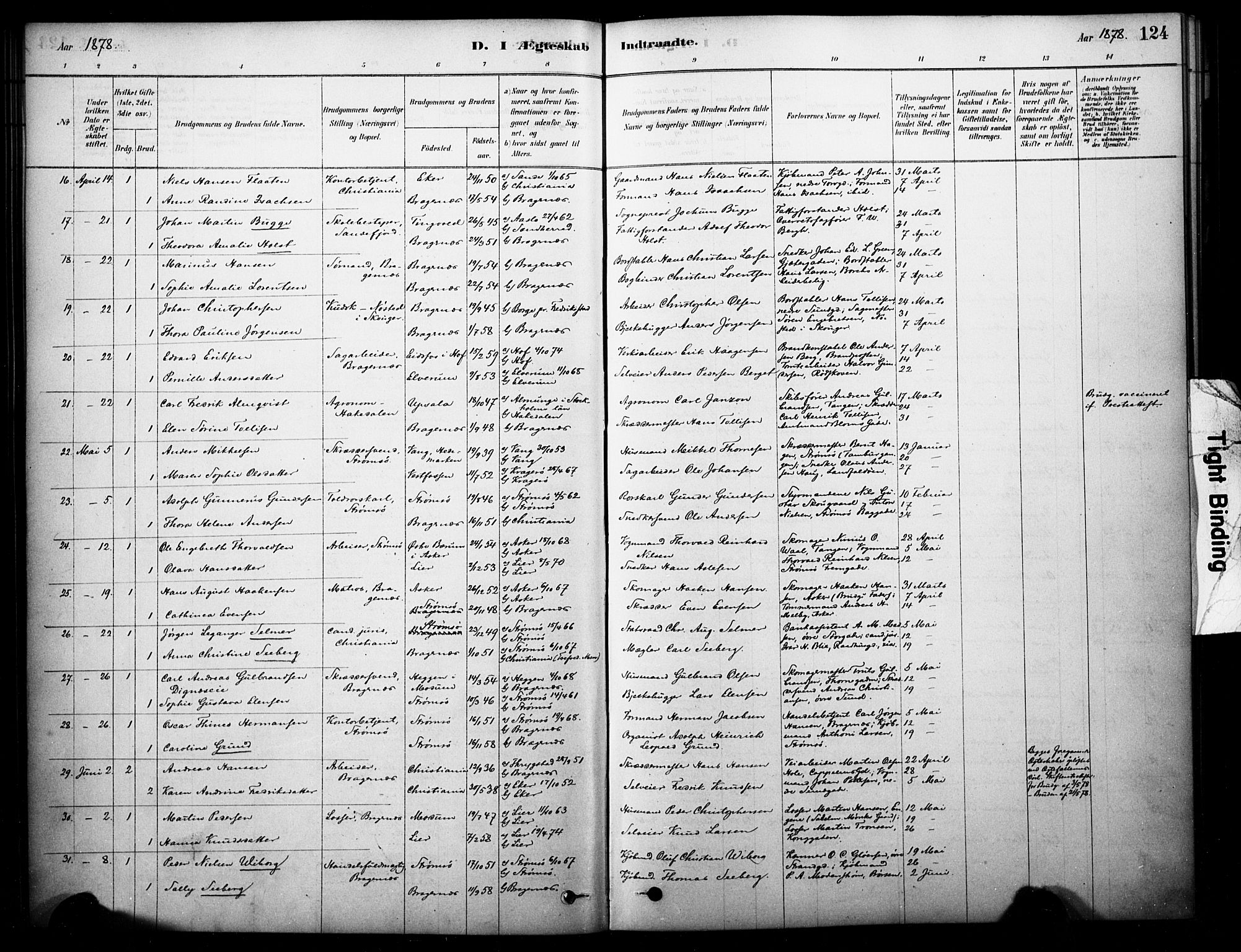 Bragernes kirkebøker, SAKO/A-6/F/Fc/L0005: Parish register (official) no. III 5, 1878-1890, p. 124