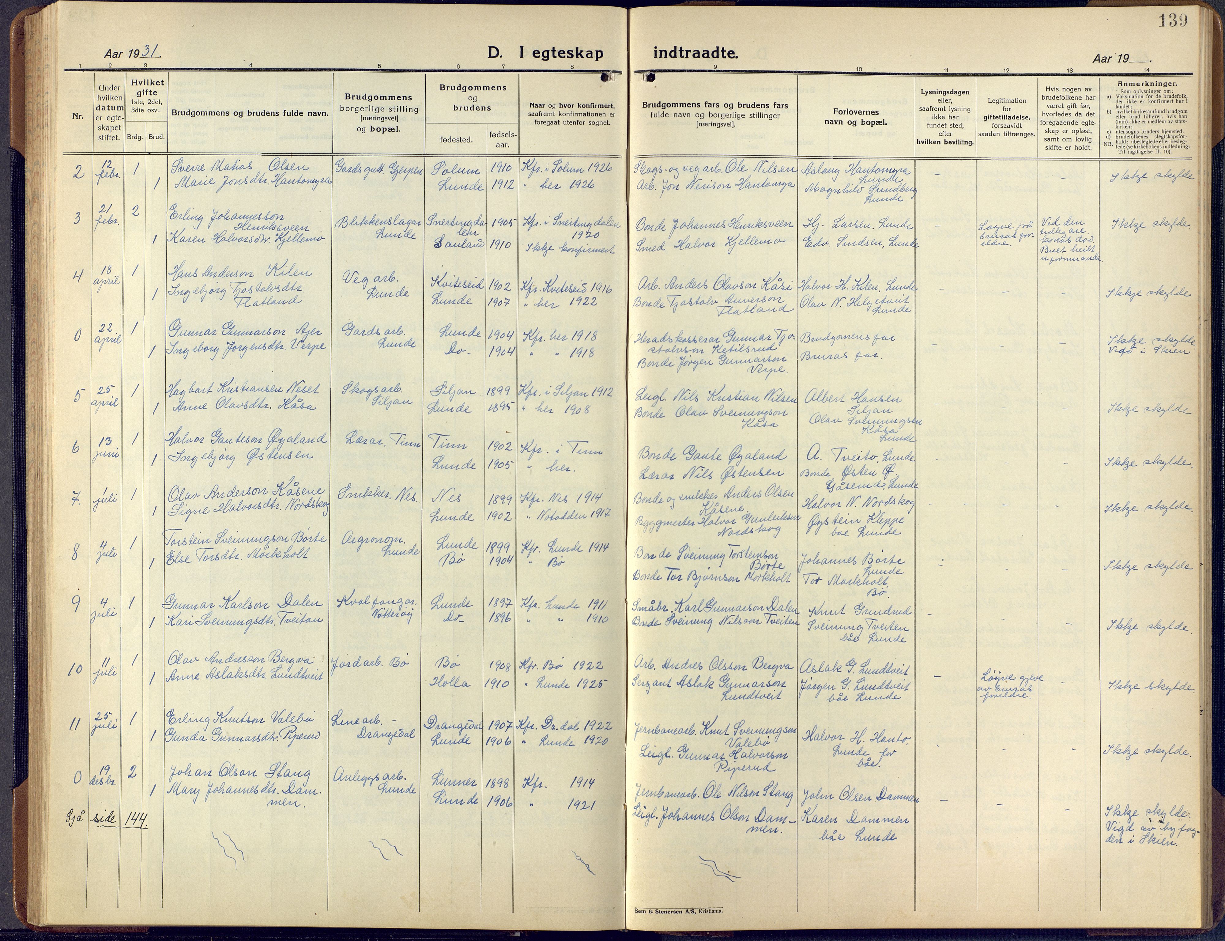 Lunde kirkebøker, SAKO/A-282/F/Fa/L0006: Parish register (official) no. I 6, 1922-1940, p. 139