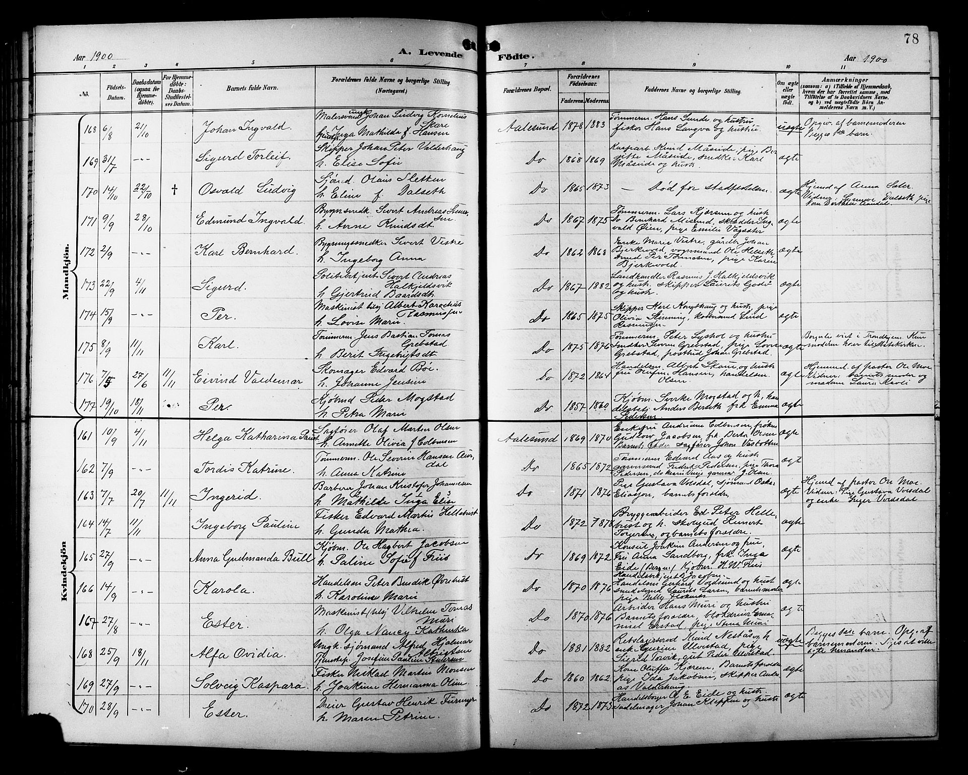 Ministerialprotokoller, klokkerbøker og fødselsregistre - Møre og Romsdal, AV/SAT-A-1454/529/L0468: Parish register (copy) no. 529C05, 1897-1908, p. 78