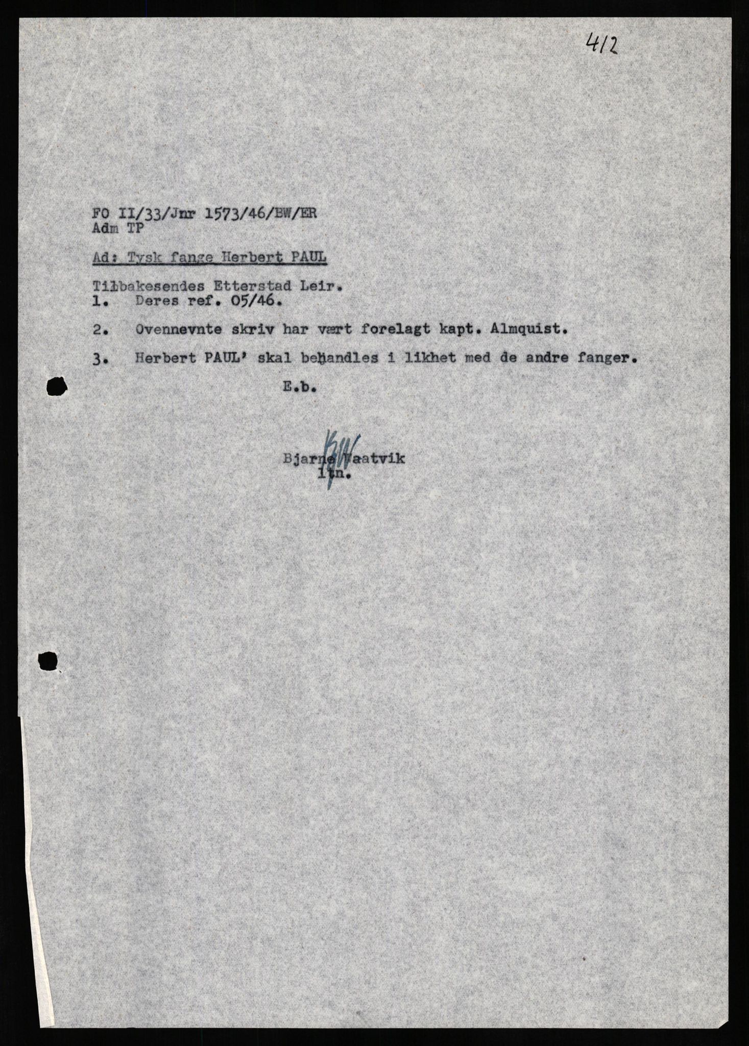 Forsvaret, Forsvarets overkommando II, AV/RA-RAFA-3915/D/Db/L0025: CI Questionaires. Tyske okkupasjonsstyrker i Norge. Tyskere., 1945-1946, p. 405