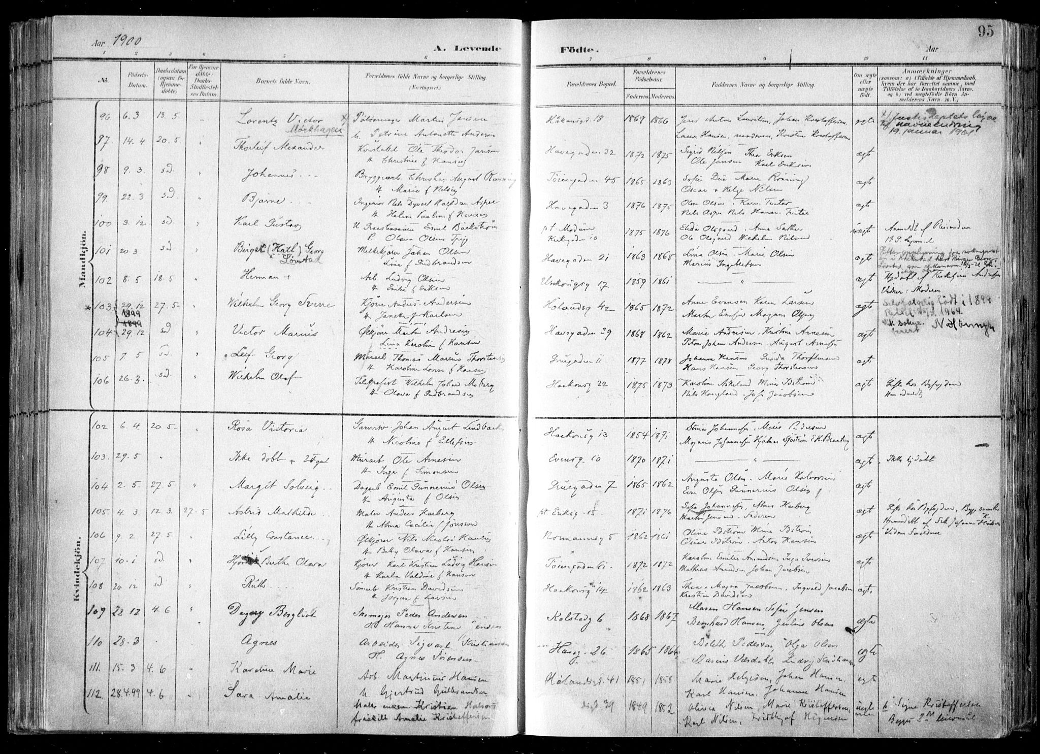 Kampen prestekontor Kirkebøker, SAO/A-10853/F/Fa/L0007: Parish register (official) no. I 7, 1897-1905, p. 95