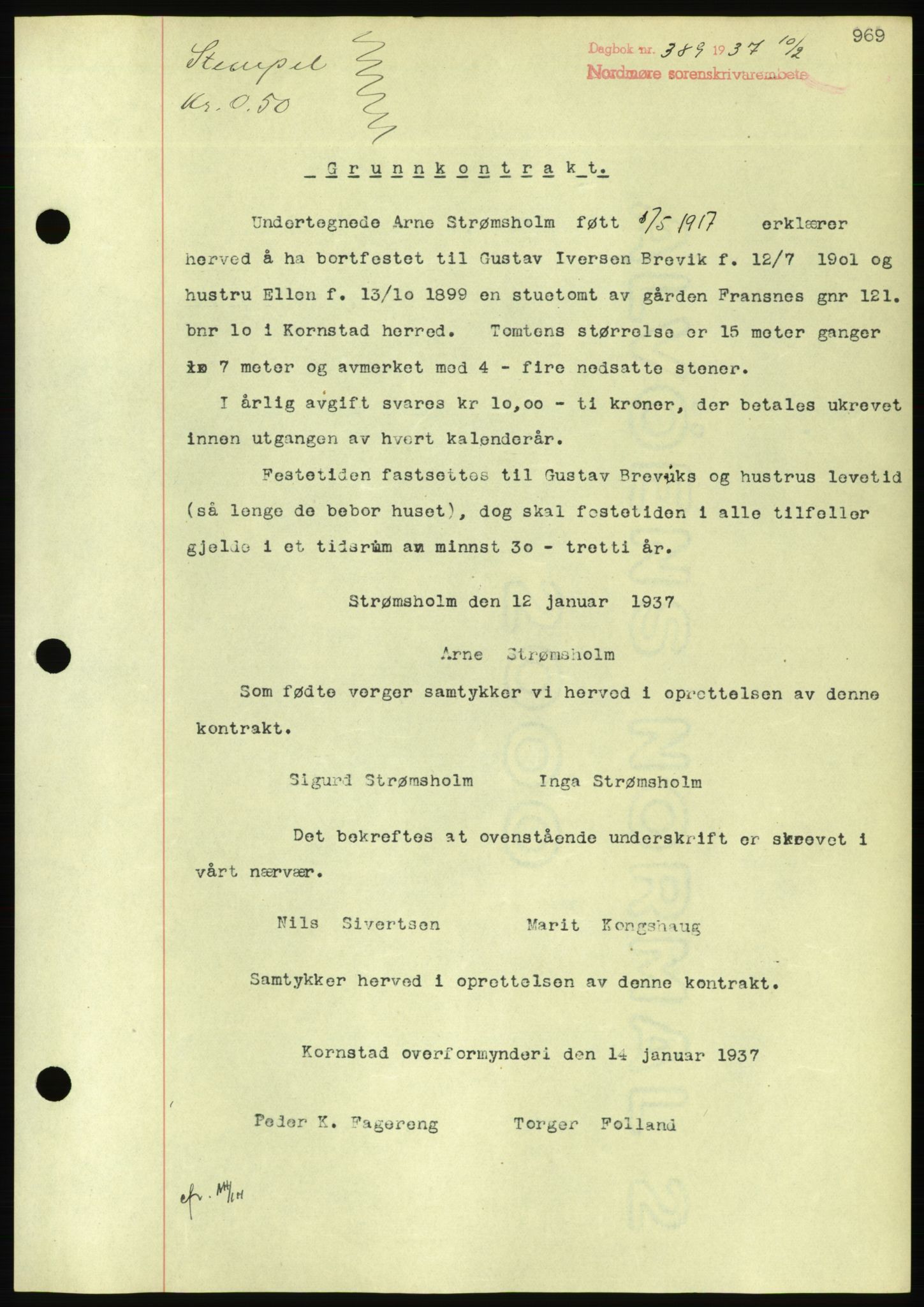 Nordmøre sorenskriveri, AV/SAT-A-4132/1/2/2Ca/L0090: Mortgage book no. B80, 1936-1937, Diary no: : 389/1937