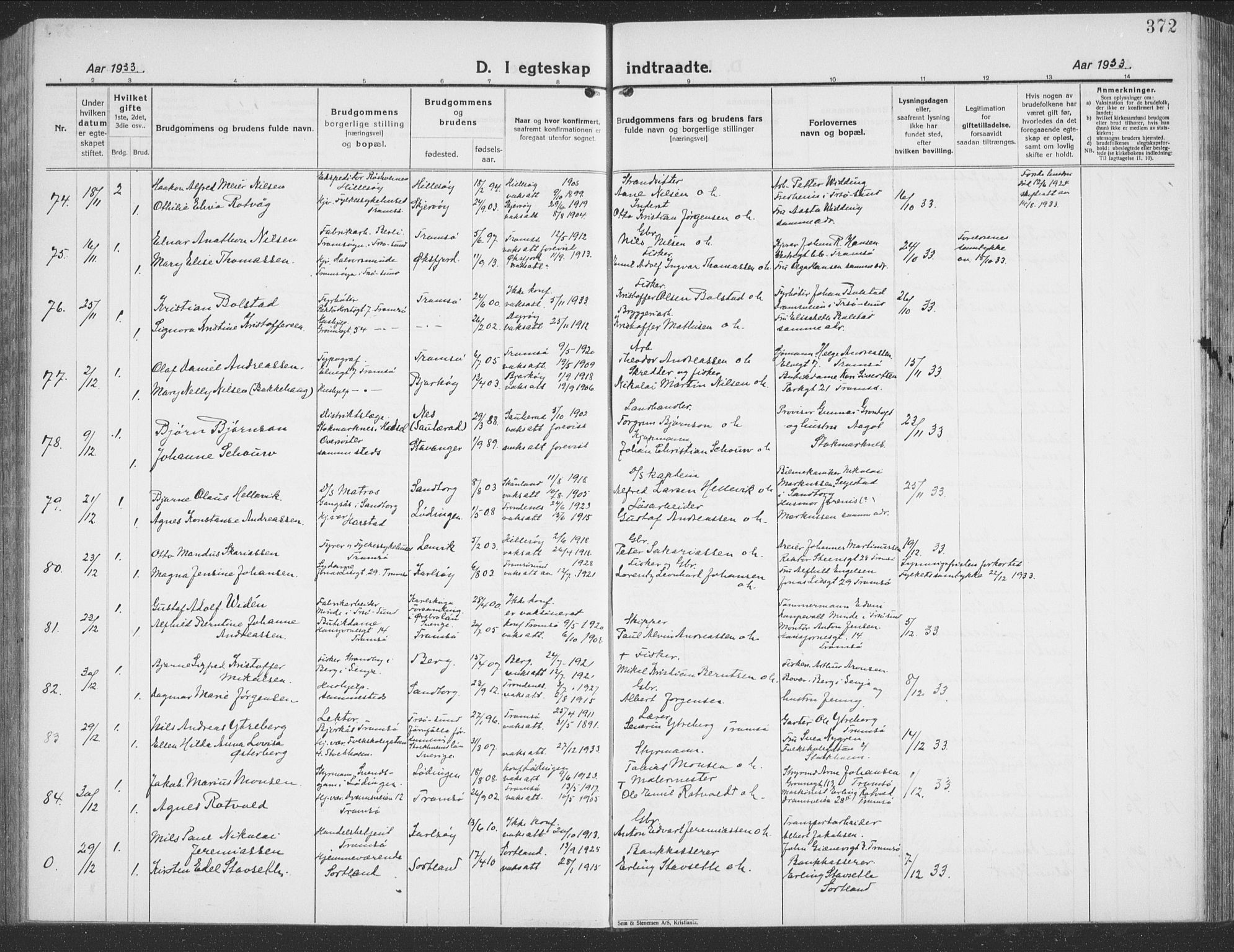 Tromsø sokneprestkontor/stiftsprosti/domprosti, AV/SATØ-S-1343/G/Gb/L0010klokker: Parish register (copy) no. 10, 1925-1937, p. 372