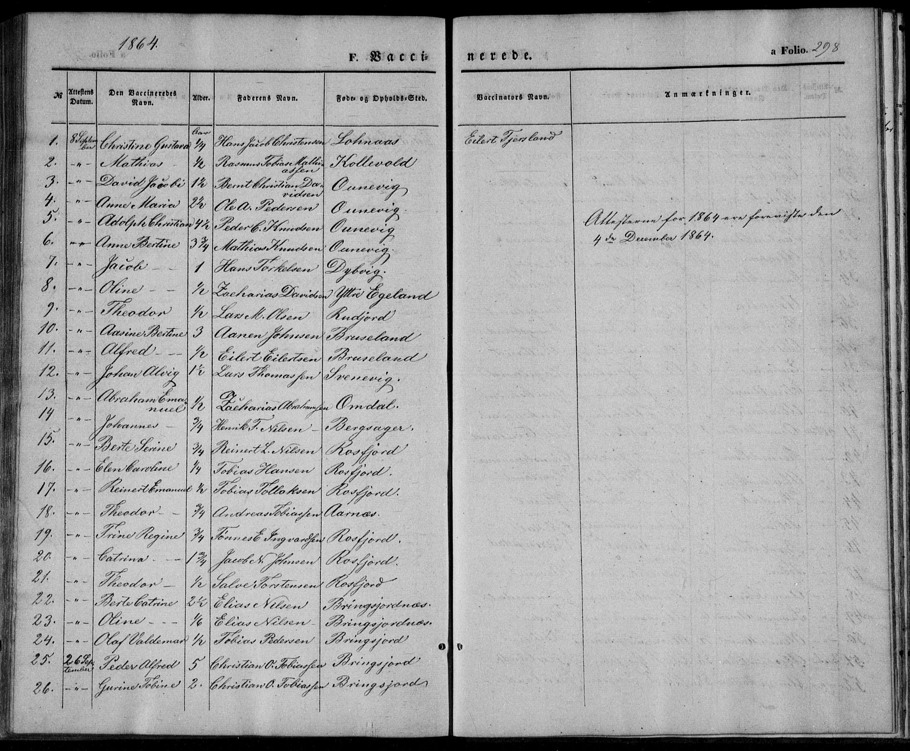 Lyngdal sokneprestkontor, SAK/1111-0029/F/Fa/Fac/L0009: Parish register (official) no. A 9, 1852-1864, p. 298