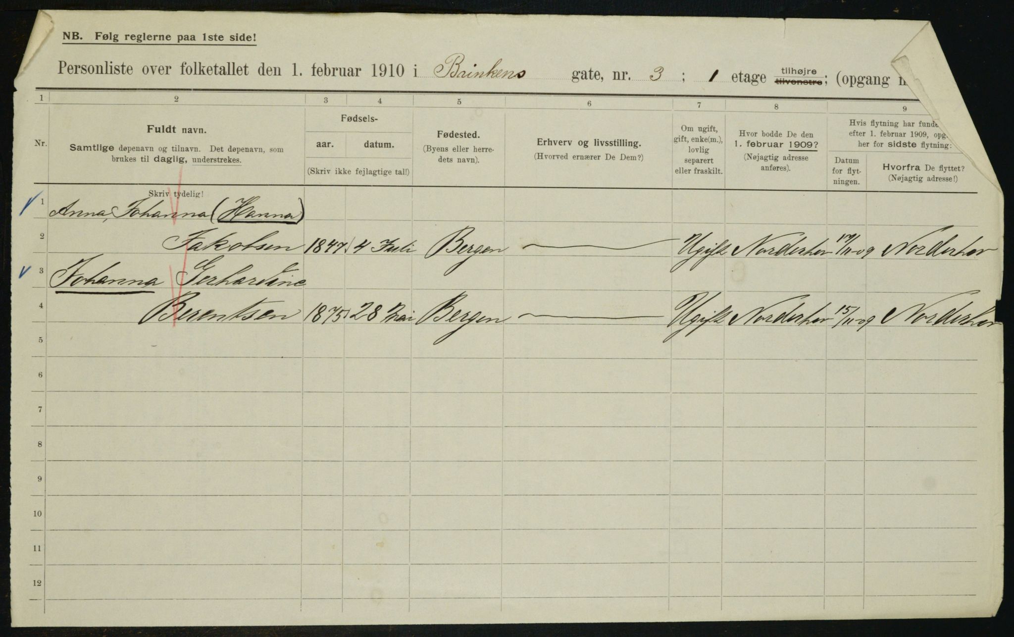 OBA, Municipal Census 1910 for Kristiania, 1910, p. 8458