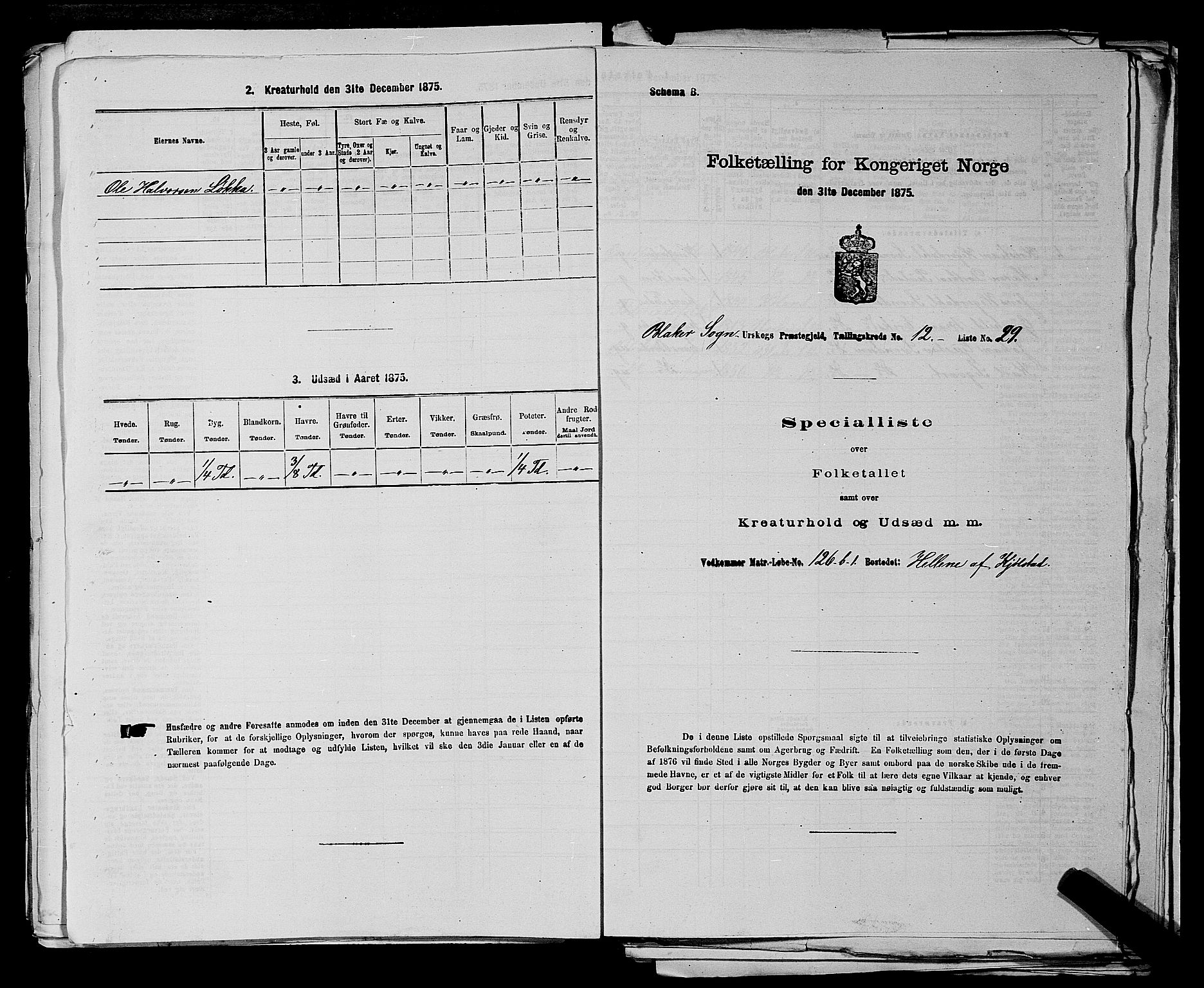 RA, 1875 census for 0224P Aurskog, 1875, p. 1223