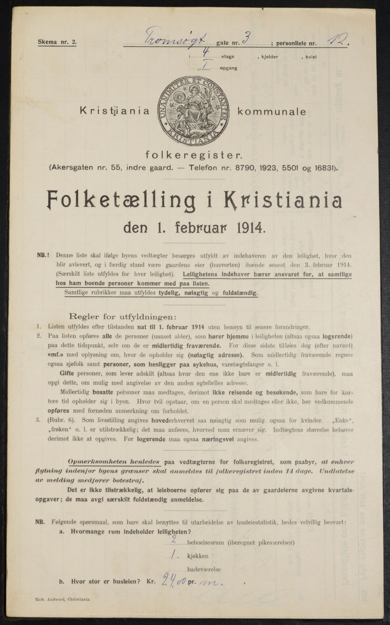 OBA, Municipal Census 1914 for Kristiania, 1914, p. 116419