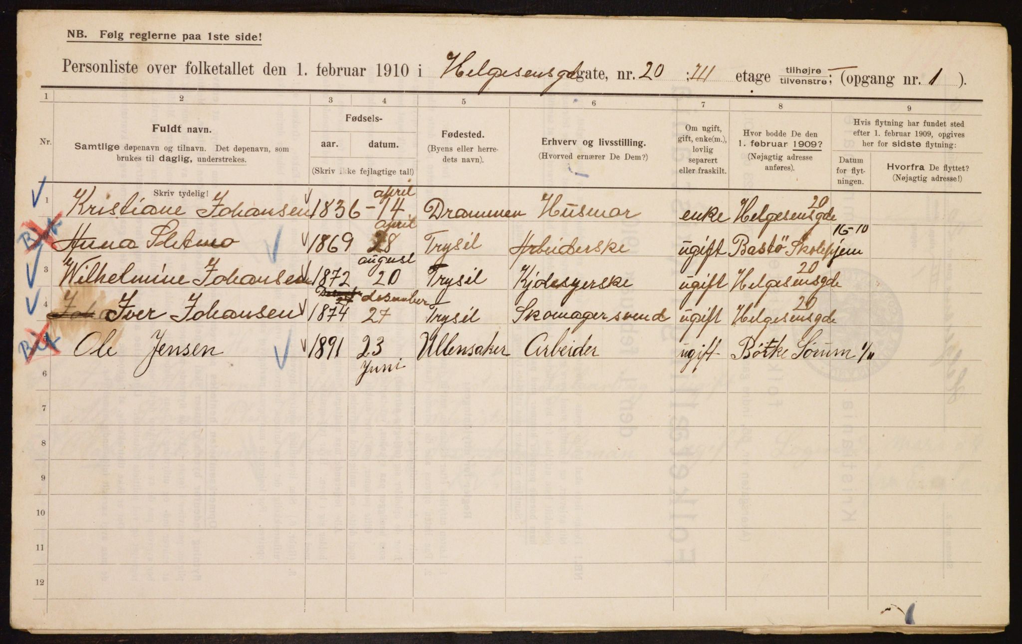 OBA, Municipal Census 1910 for Kristiania, 1910, p. 36656