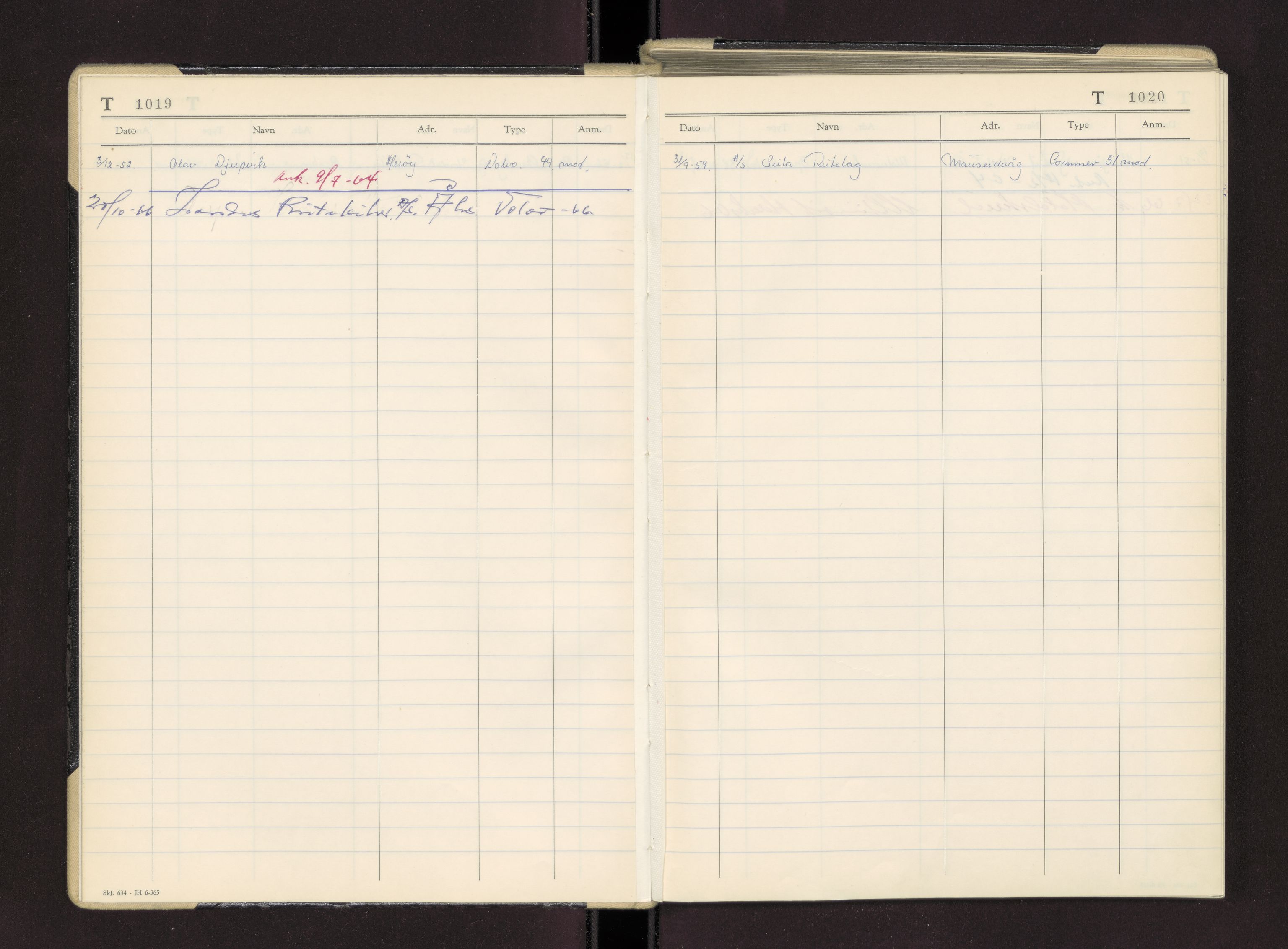 Møre og Romsdal vegkontor - Ålesund trafikkstasjon, AV/SAT-A-4099/F/Fc/L0003: Bilregister; T 1000 - T 1499, 1940-1970