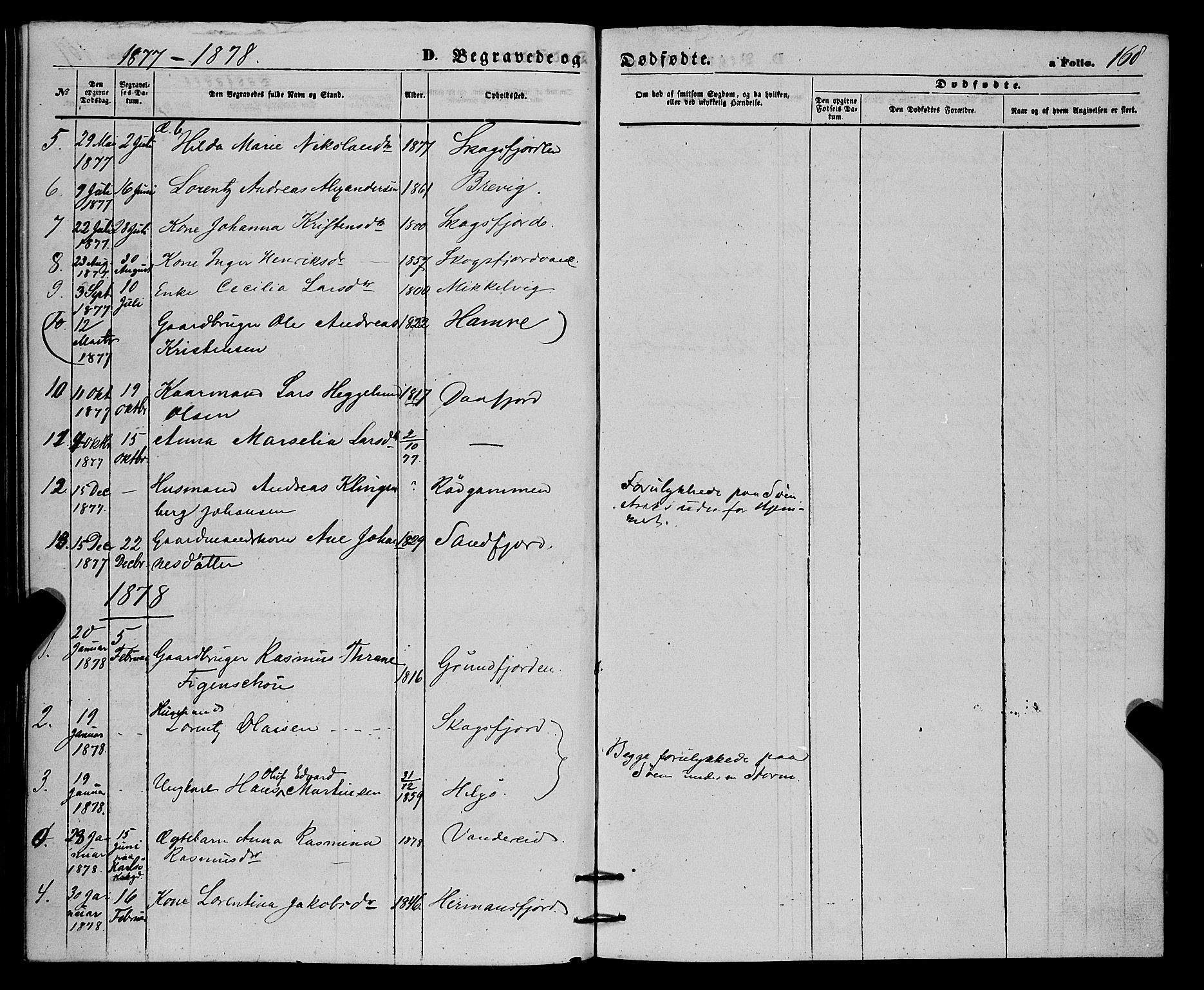 Karlsøy sokneprestembete, AV/SATØ-S-1299/H/Ha/Haa/L0010kirke: Parish register (official) no. 10, 1867-1878, p. 168