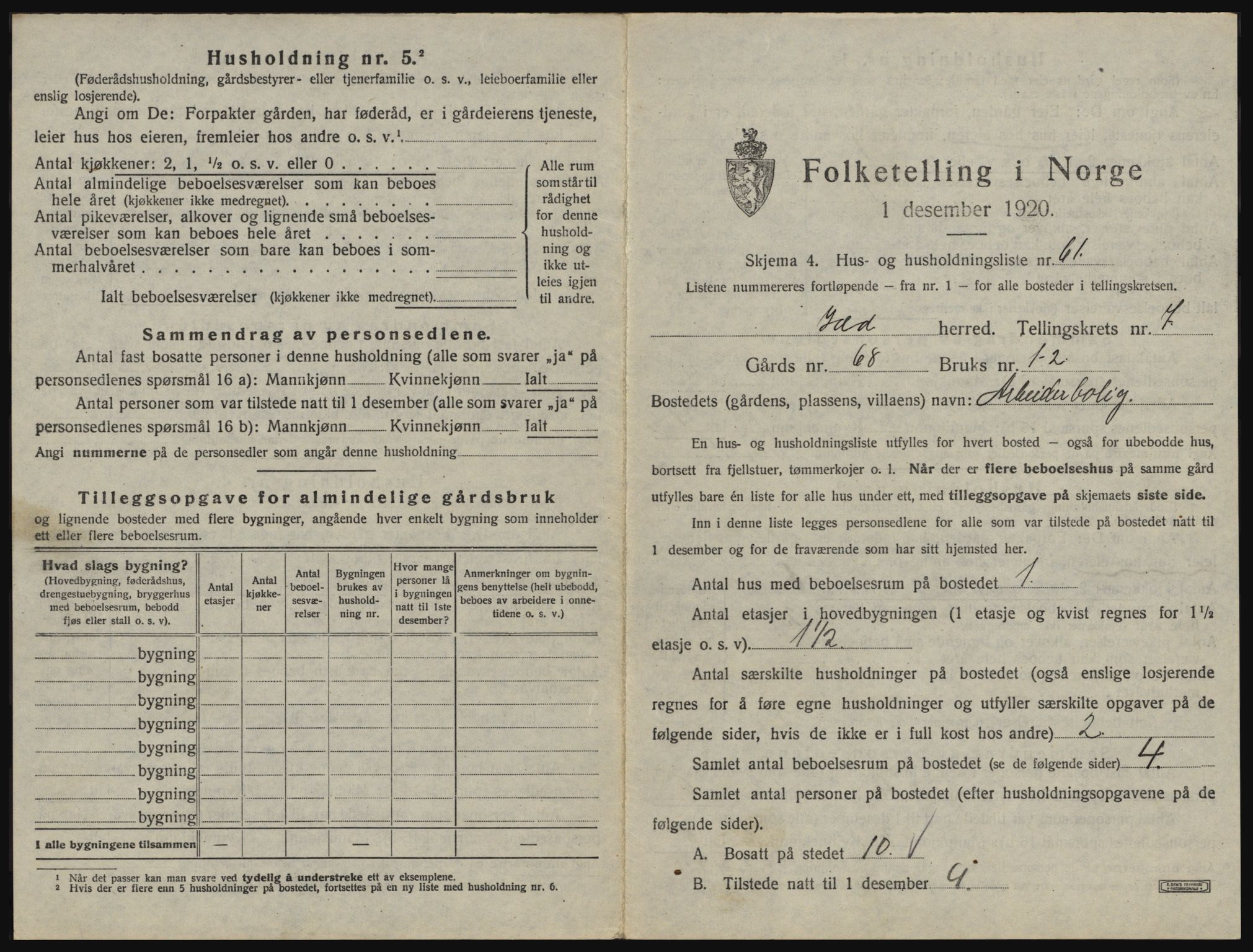 SAO, 1920 census for Idd, 1920, p. 1154