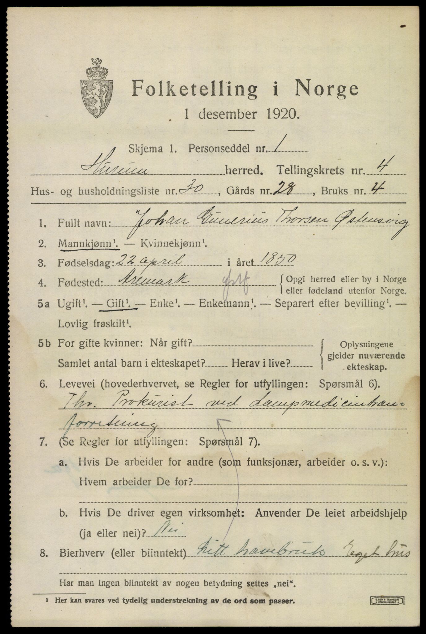 SAKO, 1920 census for Hurum, 1920, p. 6086