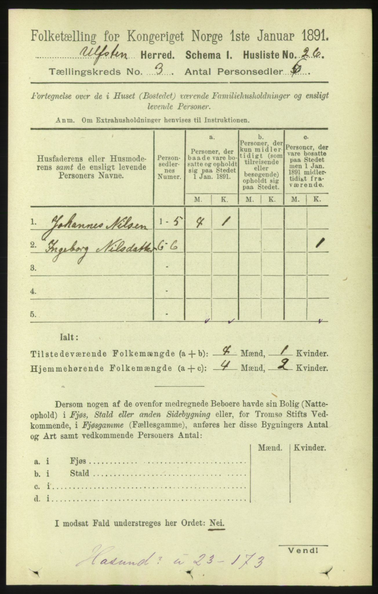 RA, 1891 census for 1516 Ulstein, 1891, p. 754