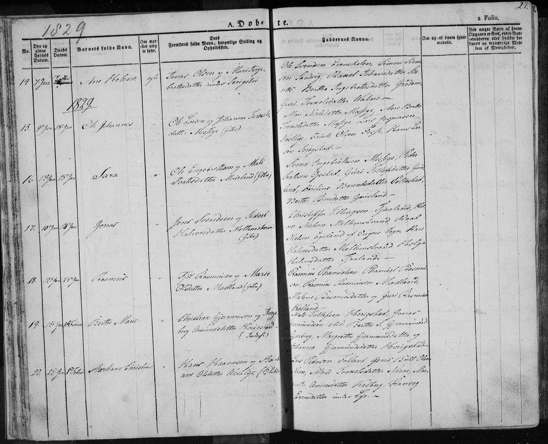 Lye sokneprestkontor, AV/SAST-A-101794/001/30BA/L0004: Parish register (official) no. A 4, 1826-1841, p. 27