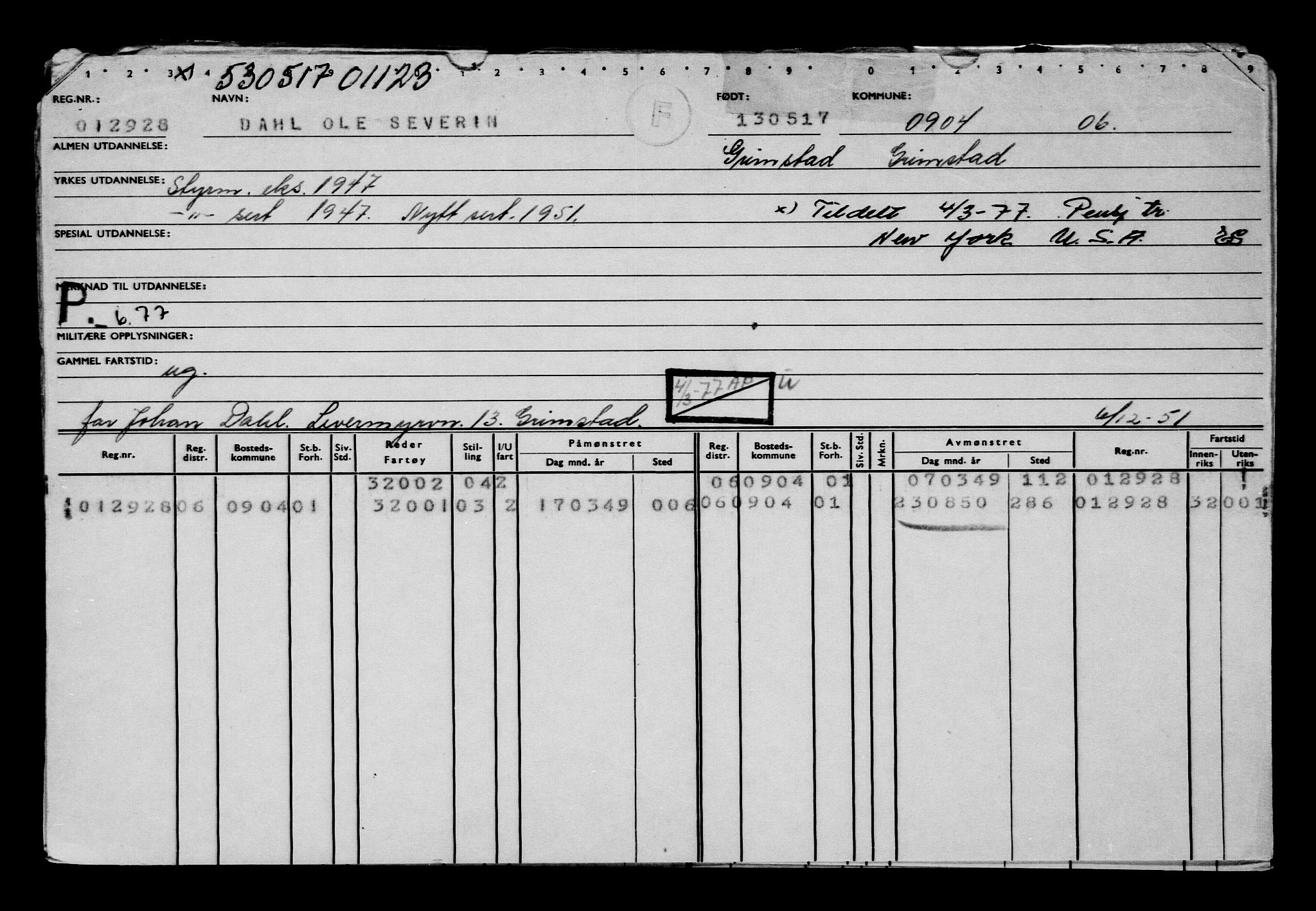 Direktoratet for sjømenn, AV/RA-S-3545/G/Gb/L0148: Hovedkort, 1917, p. 491