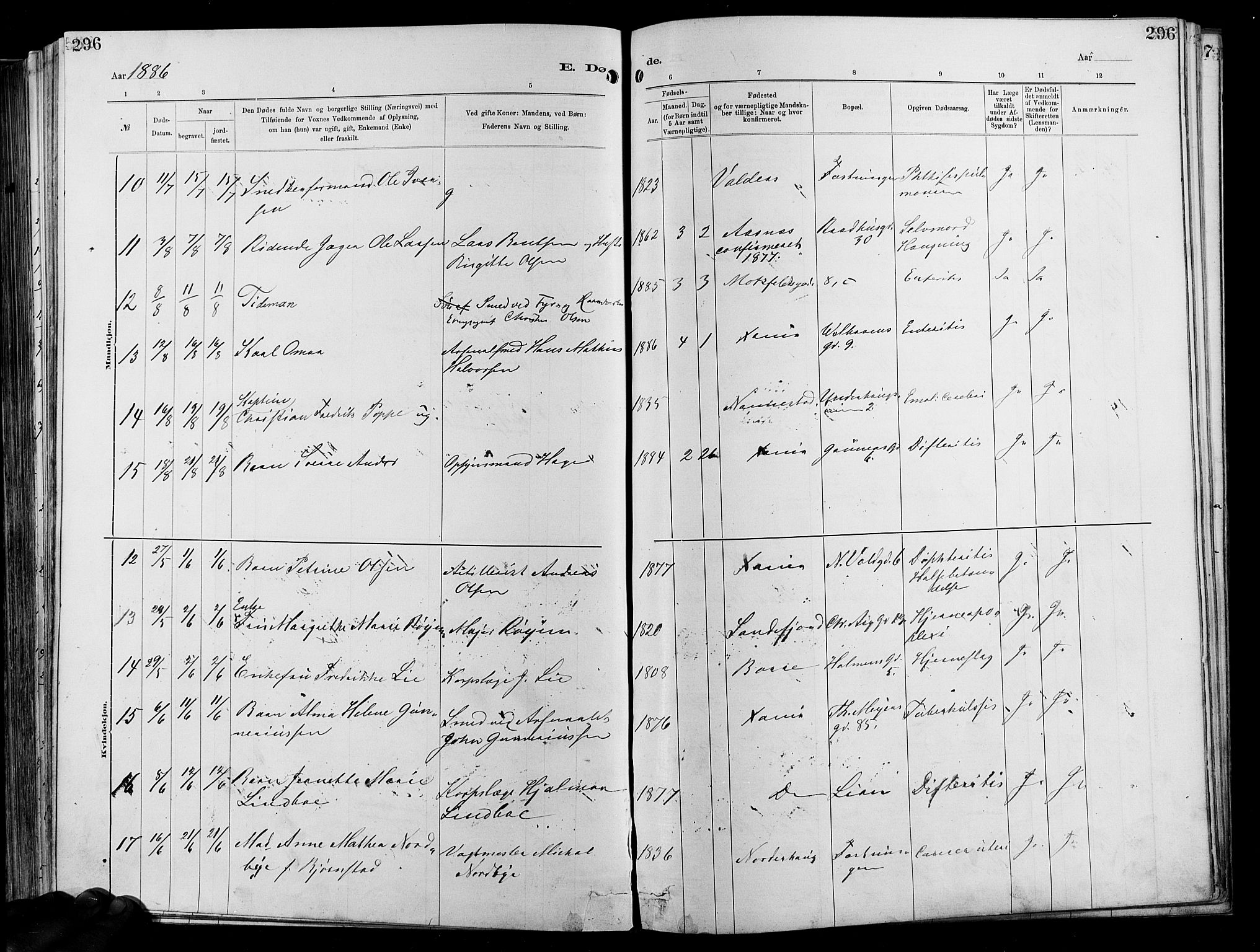 Garnisonsmenigheten Kirkebøker, SAO/A-10846/F/Fa/L0012: Parish register (official) no. 12, 1880-1893, p. 296