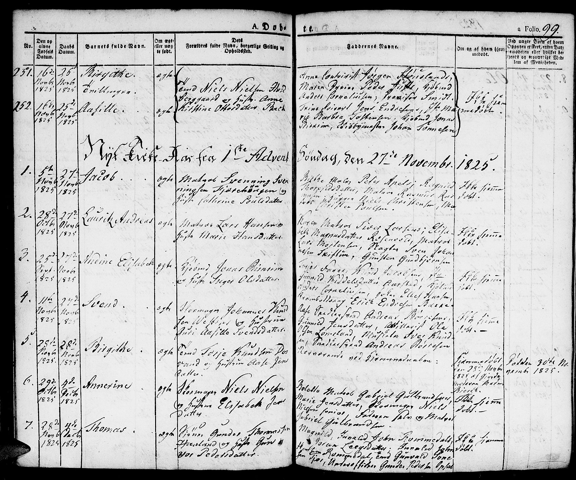 Kristiansand domprosti, SAK/1112-0006/F/Fa/L0009: Parish register (official) no. A 9, 1821-1827, p. 99